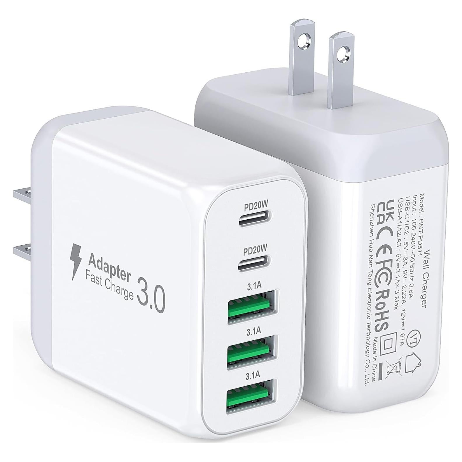 Cargador de Pared USB C 50W 5 Puertos CSODINCE 2-Pack