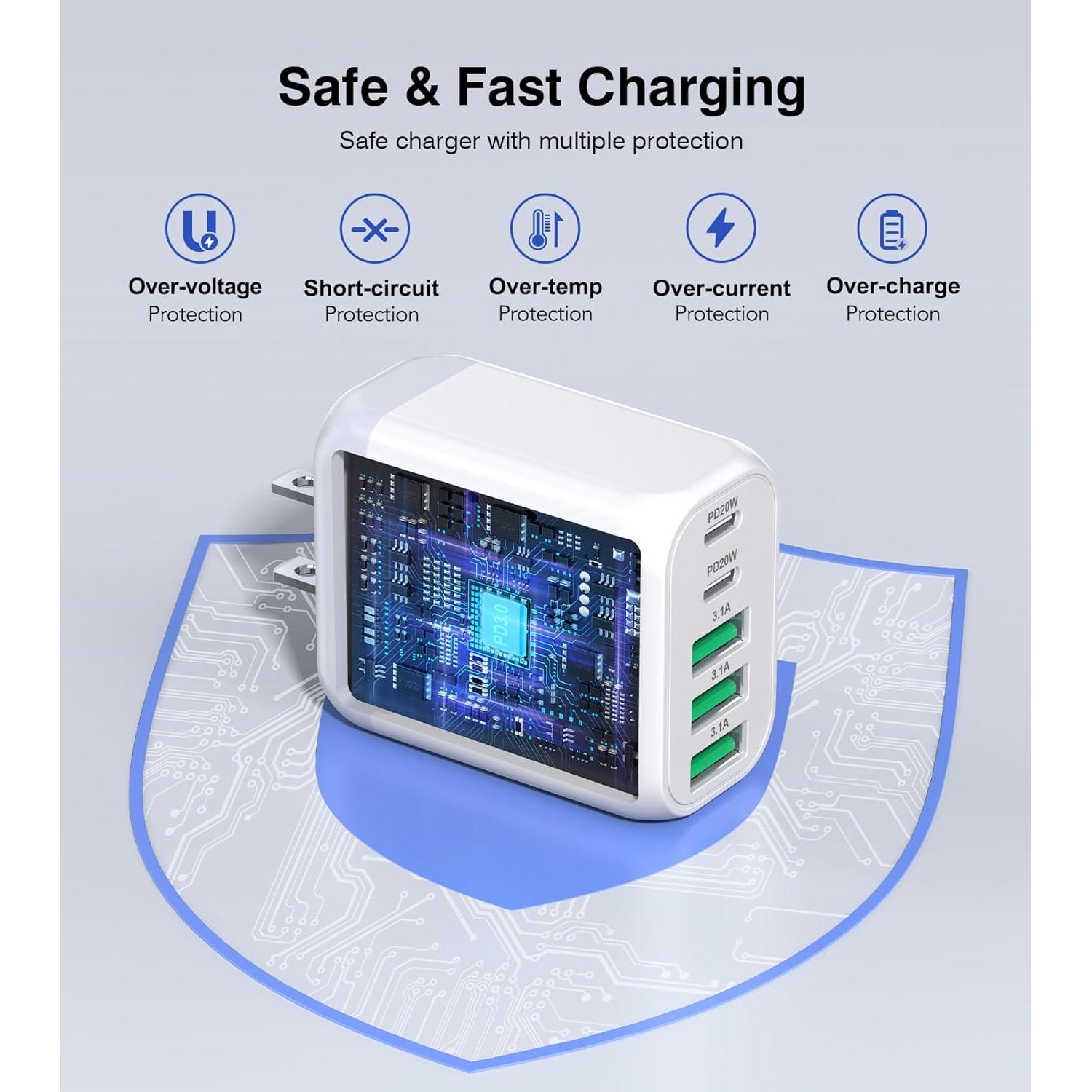 Cargador de Pared USB C 50W 5 Puertos CSODINCE 2-Pack