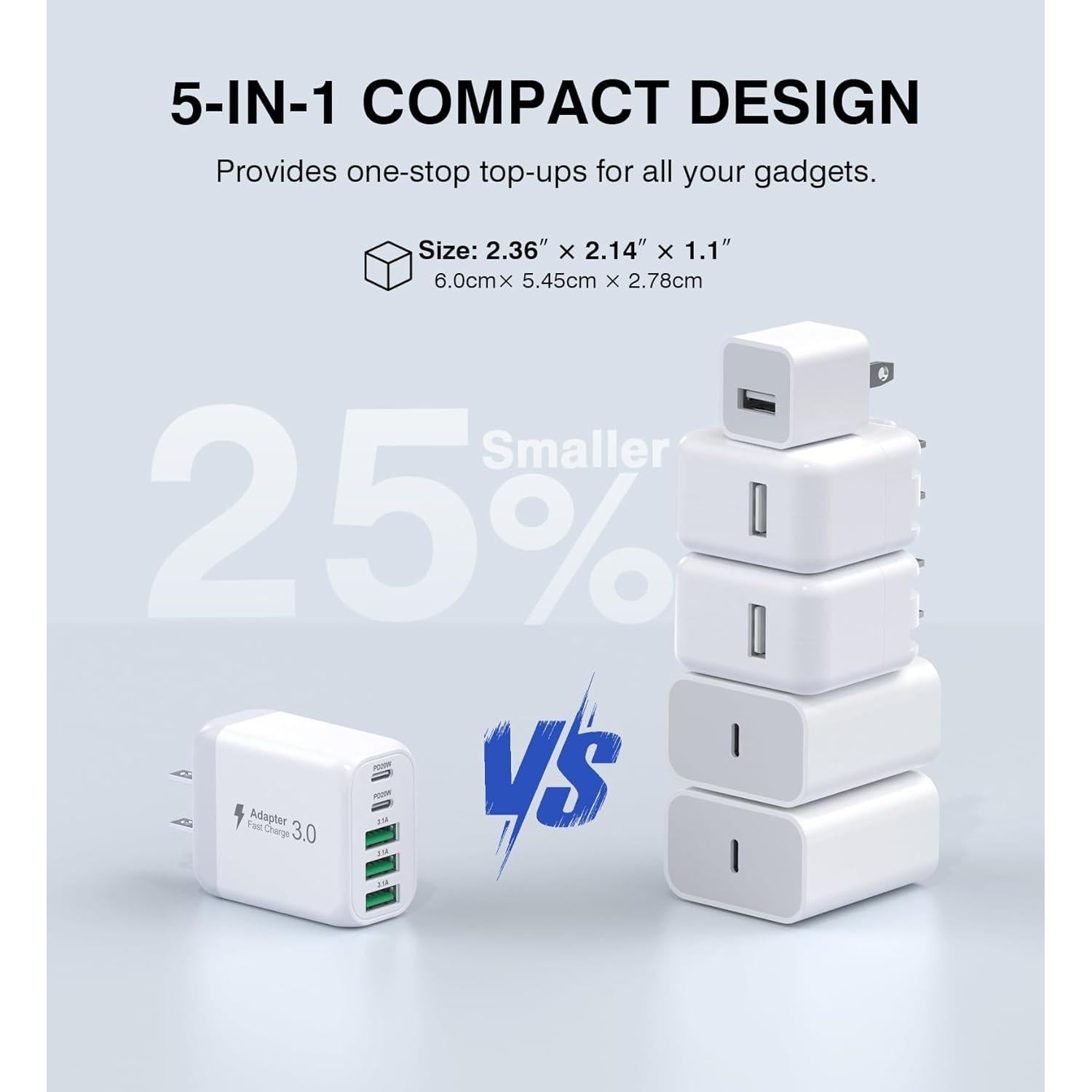 Cargador de Pared USB C 50W 5 Puertos CSODINCE 2-Pack