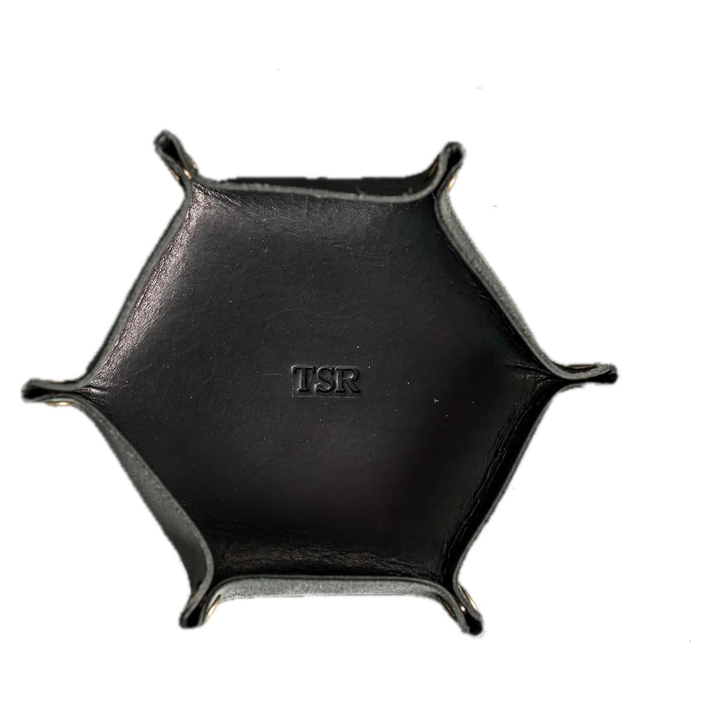 Bandeja de cuero personalizada Ox & Pine, 16.5 cm, hexágono, negro