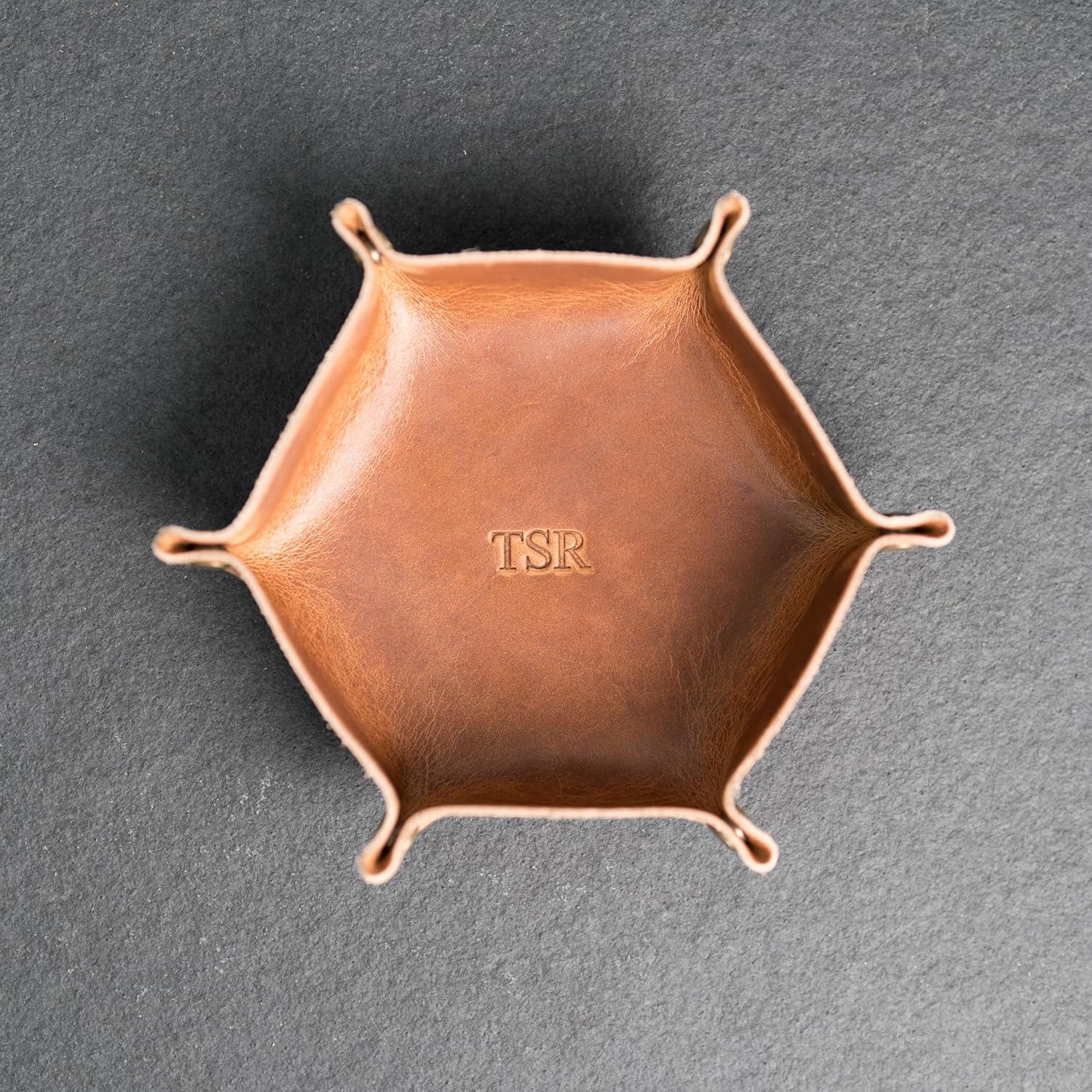 Bandeja de cuero personalizada Ox & Pine, 16.5 cm, hexágono, negro