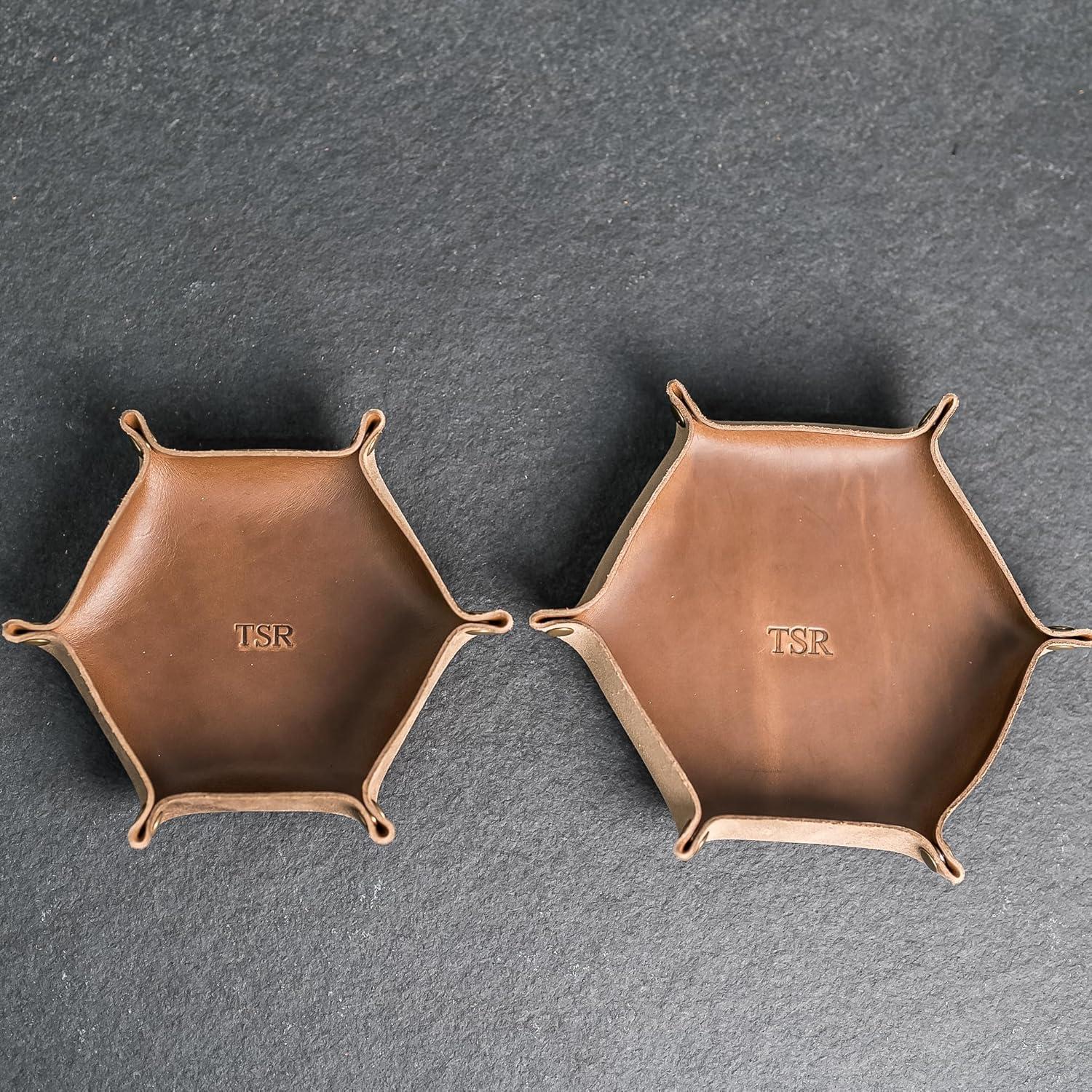 Bandeja de cuero personalizada Ox & Pine, 16.5 cm, hexágono, negro