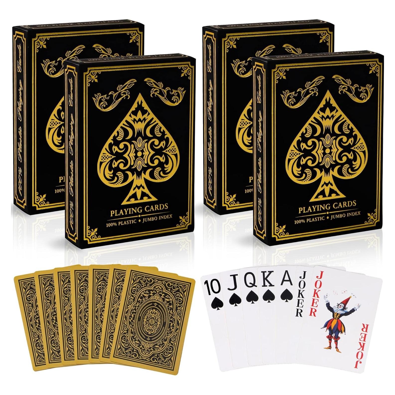 Barajas de Jugar Etyishe Premium Impermeables 4 Piezas Oro