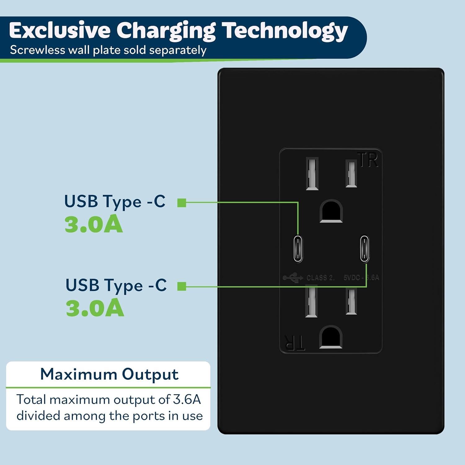 Enchufe USB Doble TOPGREENER 3.6A 15A Negro - 2 Piezas