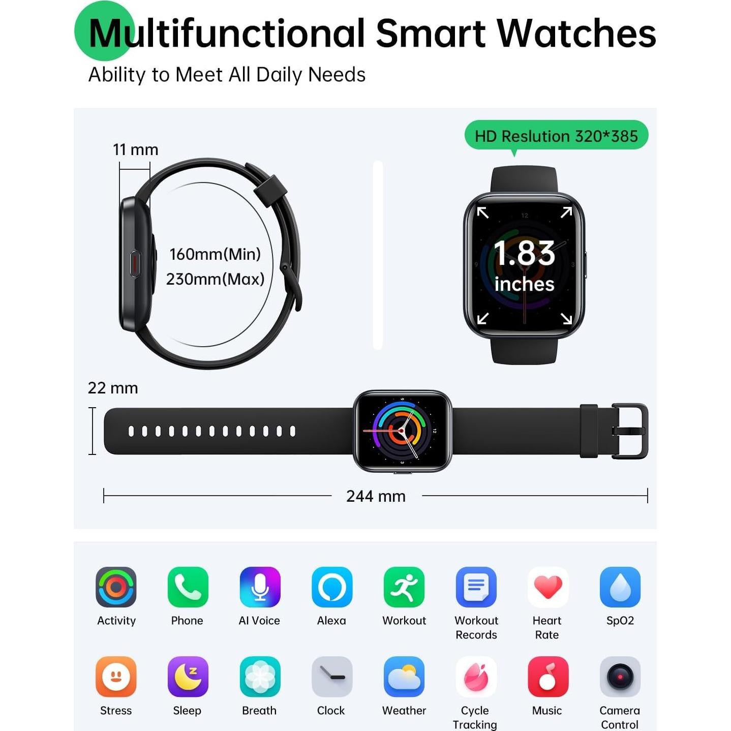 Reloj Inteligente WMK ID208Plus 1.83" Resistente al Agua