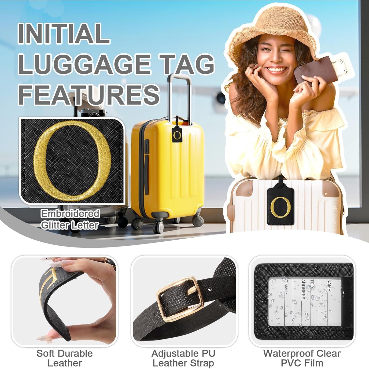 Etiqueta de Equipaje Personalizada Izuzta Cuero Negro con Iniciales