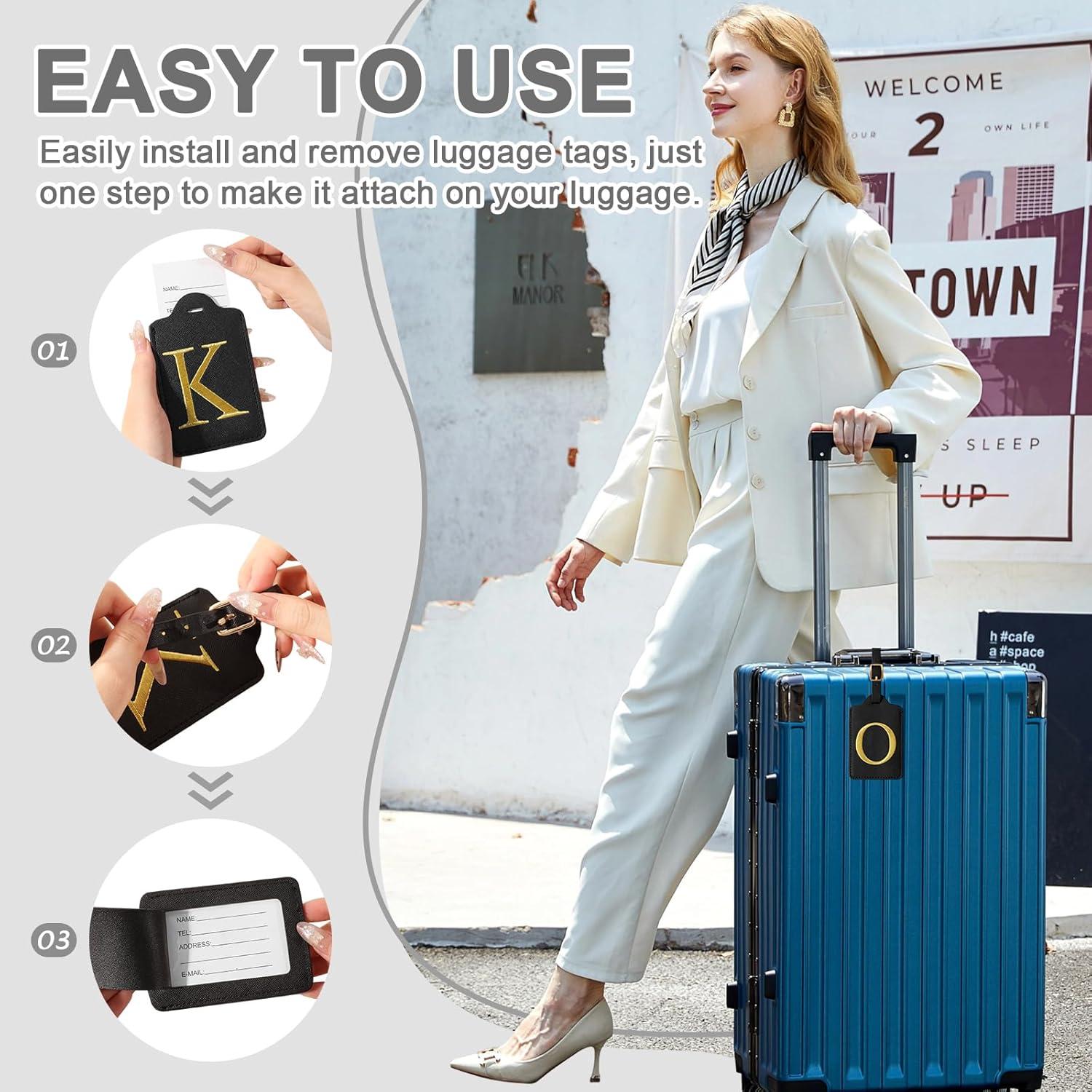 Etiqueta de Equipaje Personalizada Izuzta Cuero Negro con Iniciales