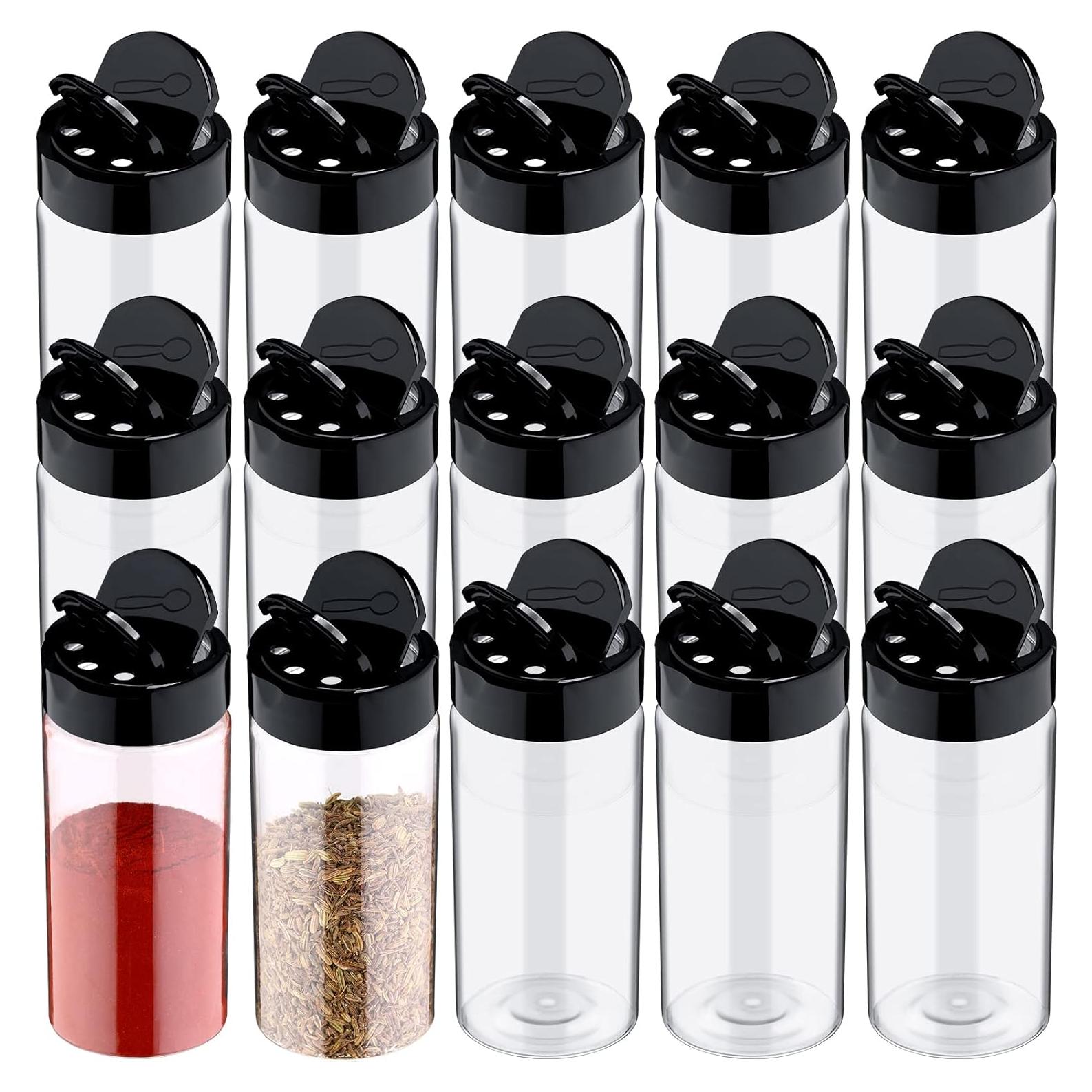 40 Pack Plastic Spice Jar with Shaker Lids Seasoning Containers 3.5 oz Plastic Spice Container with Black Lids Seasoning Jars for Kitchen Storing Powder