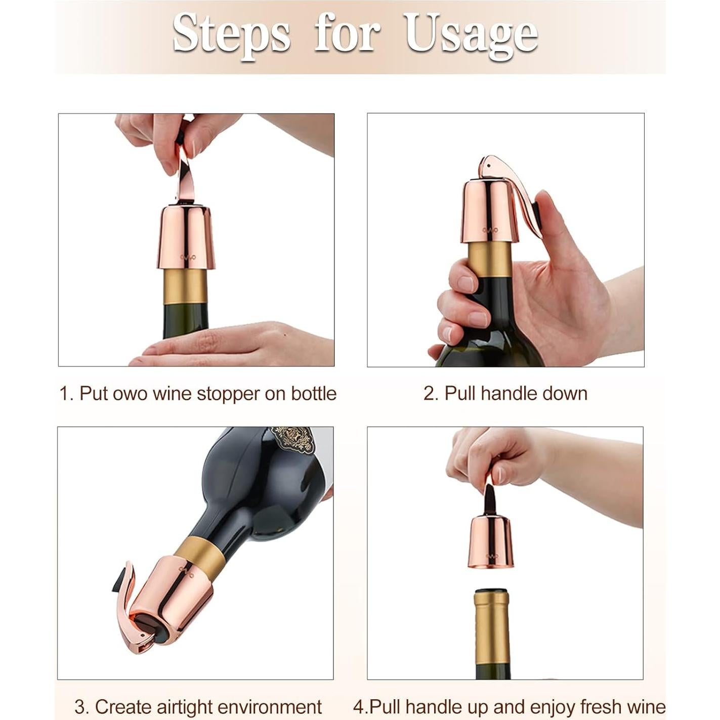 Tapón de Botella de Vino OWO de Acero Inoxidable Rosa Oro 2 Pzas