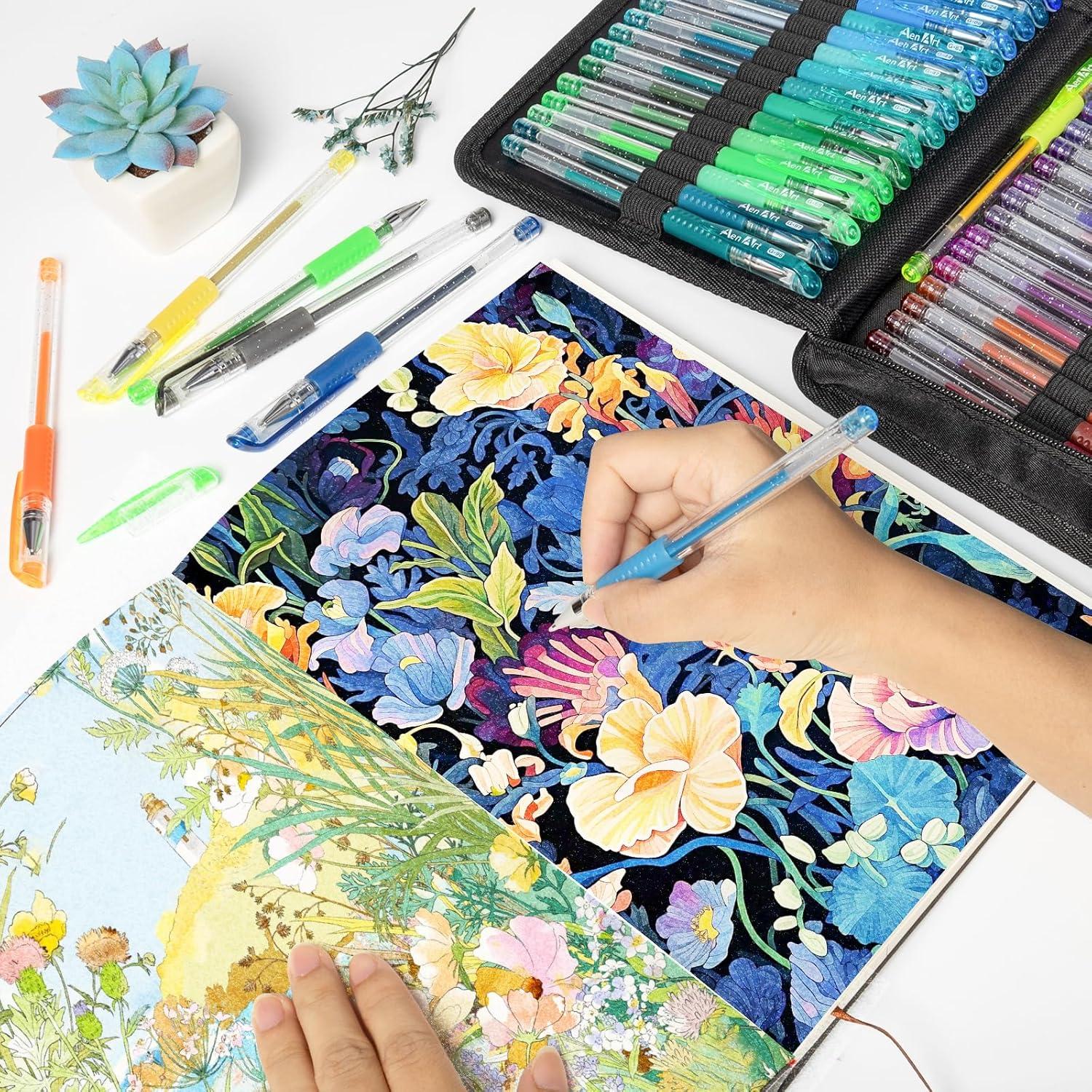 Set de 100 Bolígrafos de Gel Brillantes Aen Art con Estuche