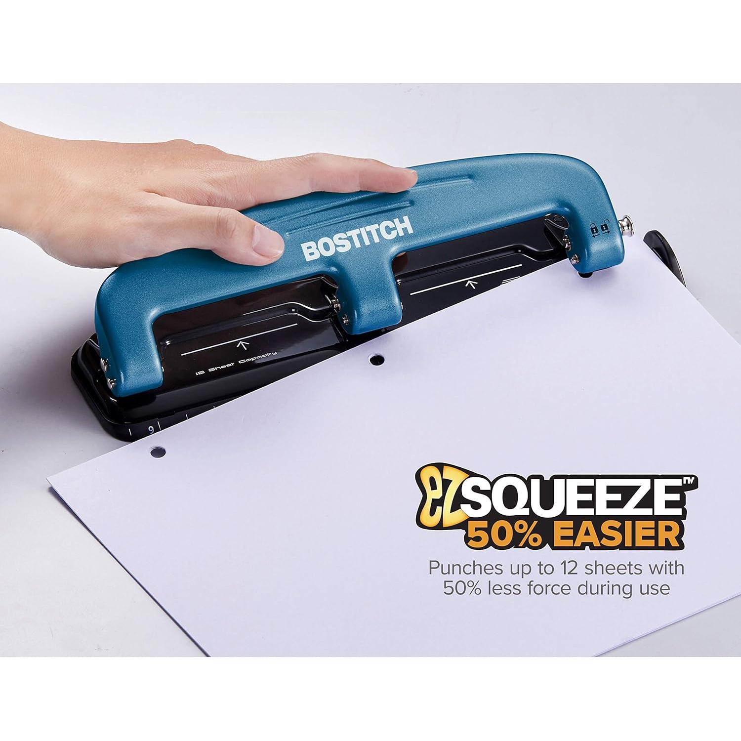 Perforadora Bostitch Office EZ Squeeze 12 Hojas Azul