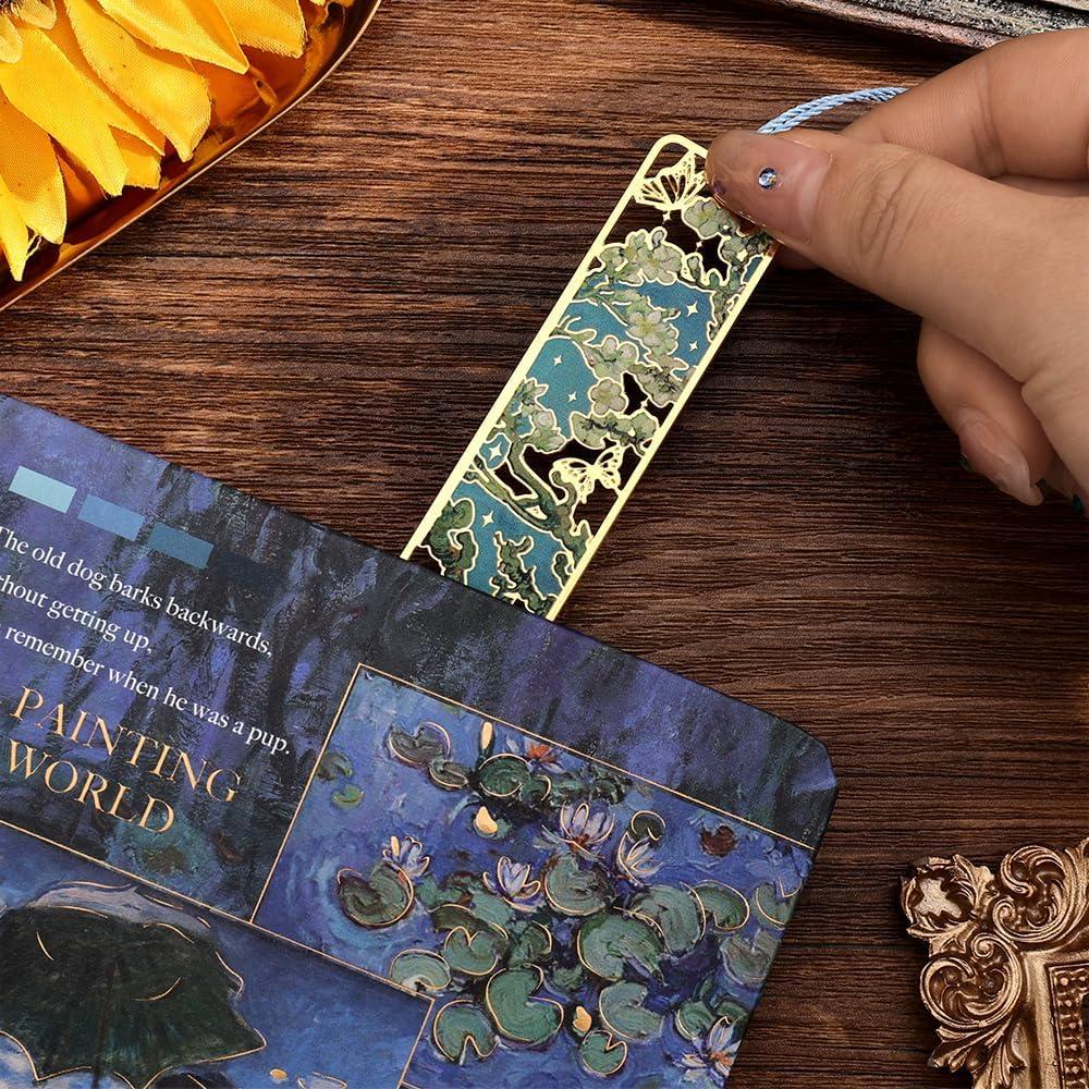 4 Marcadores de Libro de Metal icceemee con Borlas y Arte