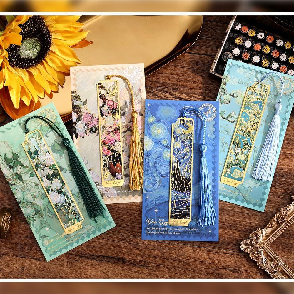 4 Marcadores de Libro de Metal icceemee con Borlas y Arte