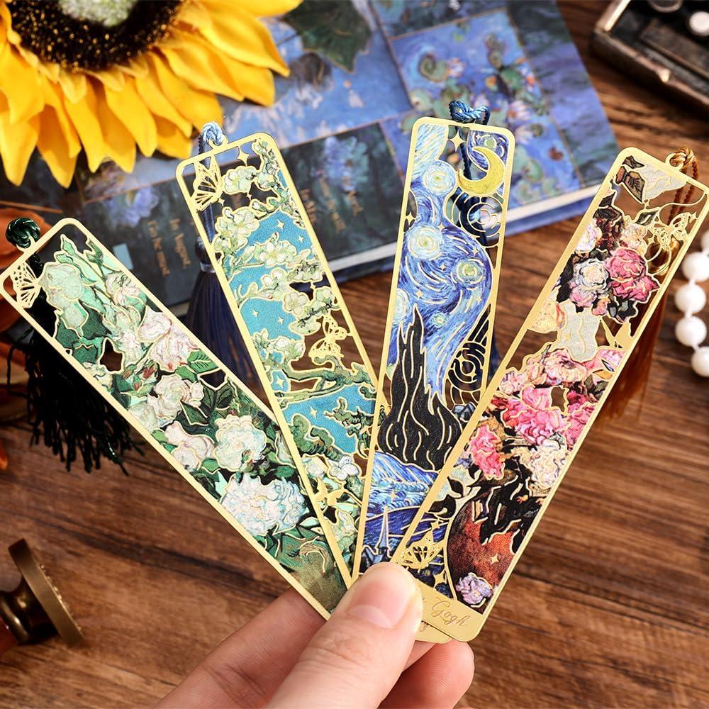 4 Marcadores de Libro de Metal icceemee con Borlas y Arte