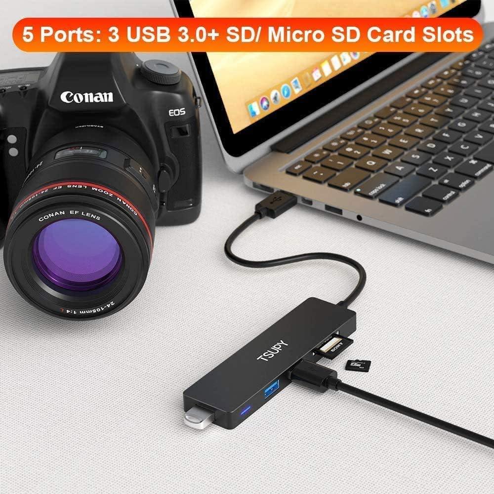 Hub USB 3.0 TSUPY 5 en 1 con Lector de Tarjetas SD y TF