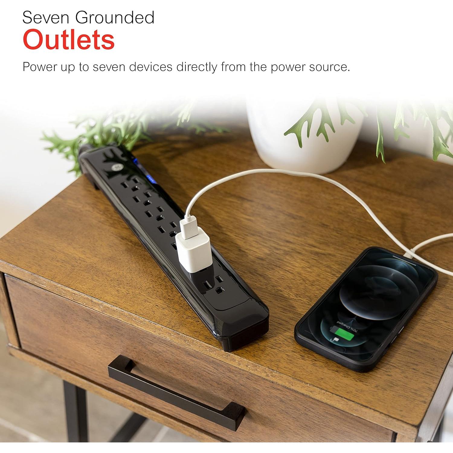 Protector contra Sobretensiones GE 7 Salidas 1080 Julios Negro