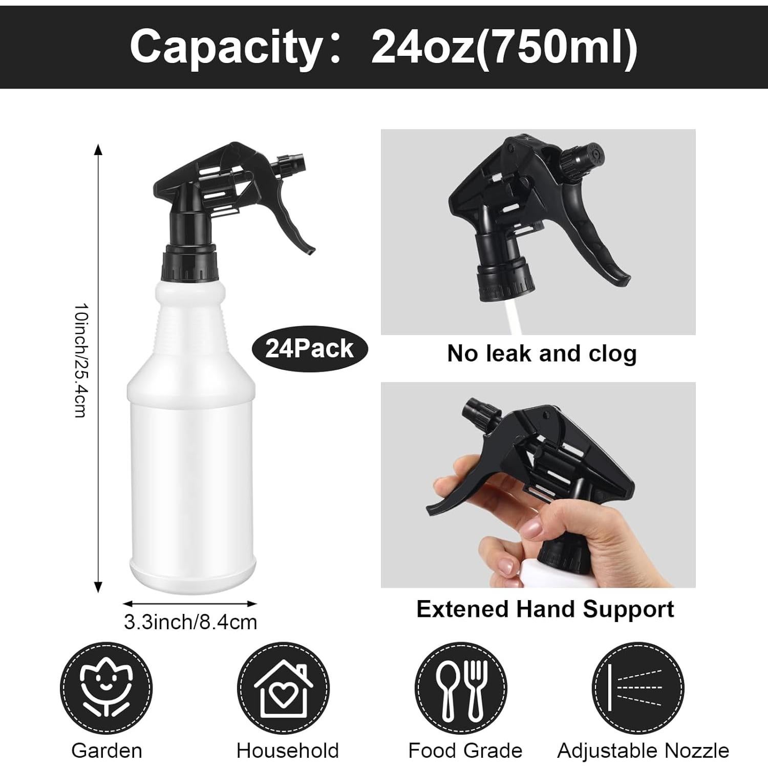 Botellas de Spray Reutilizables Gerrii 24 Pcs 700ml Negro