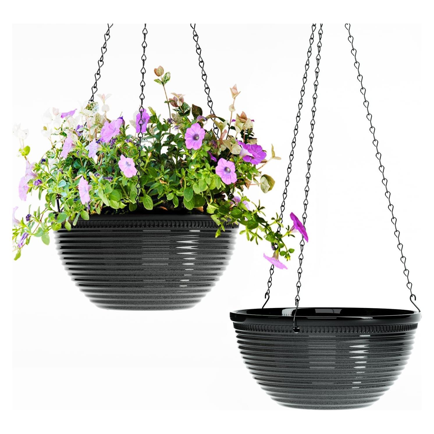 2 Macetas Colgantes de 25 cm Vanslogreen con Drenaje Negro