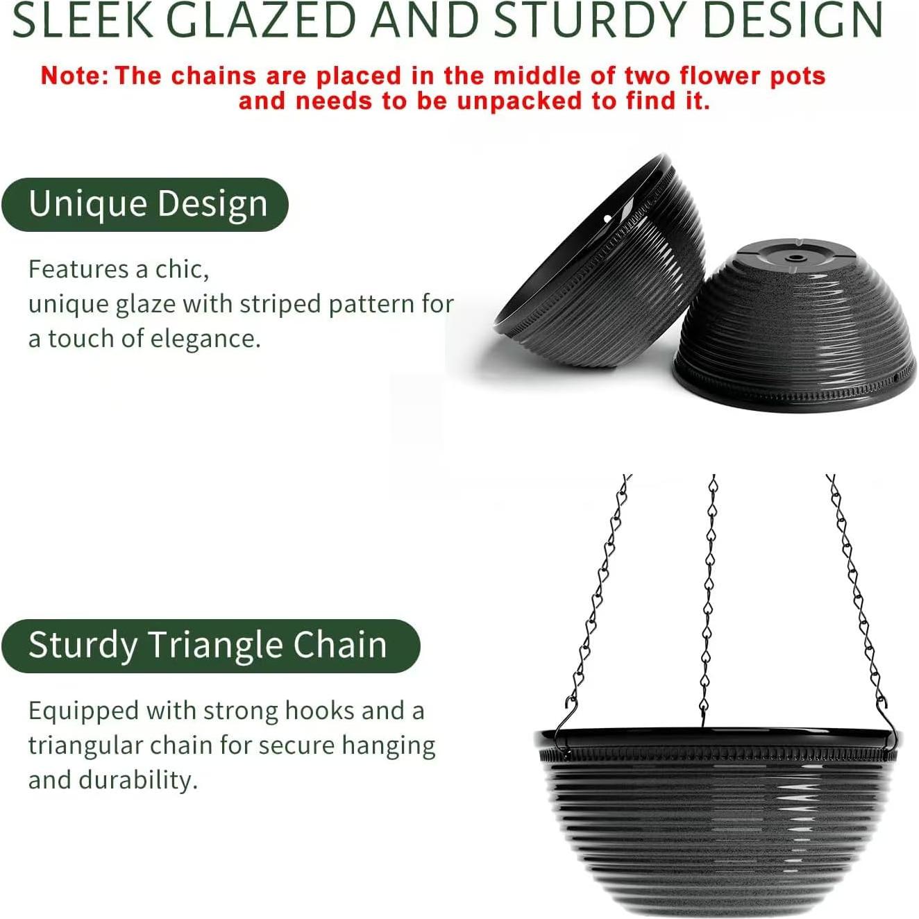 2 Macetas Colgantes de 25 cm Vanslogreen con Drenaje Negro