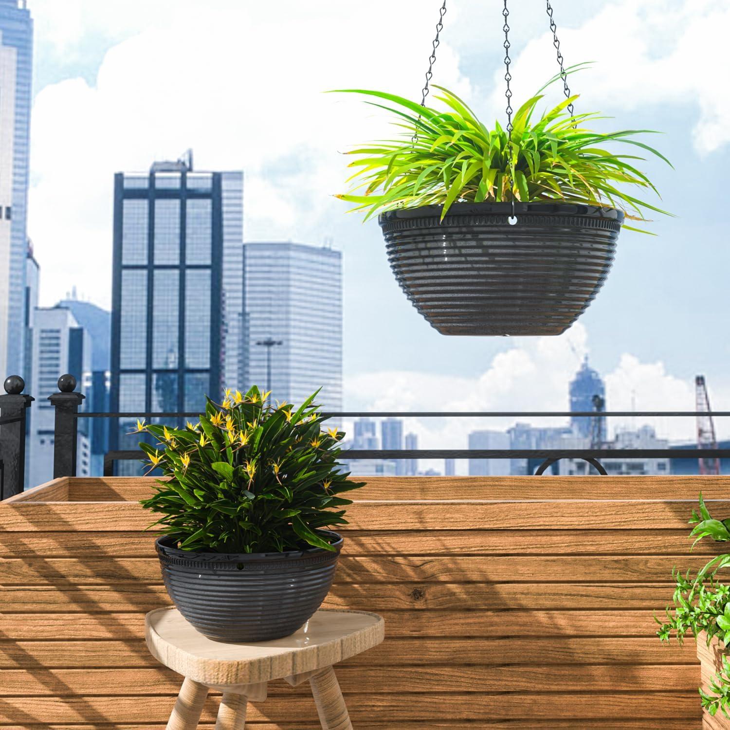 2 Macetas Colgantes de 25 cm Vanslogreen con Drenaje Negro