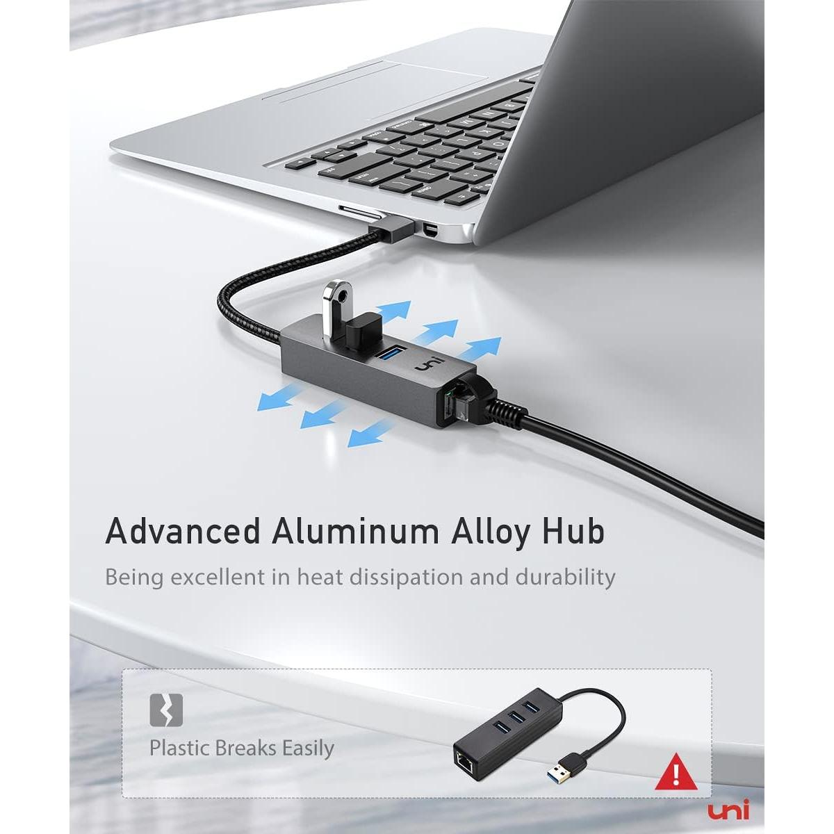 Adaptador USB a Ethernet uni EHUB02 4 en 1 Gigabit 1000 Mbps