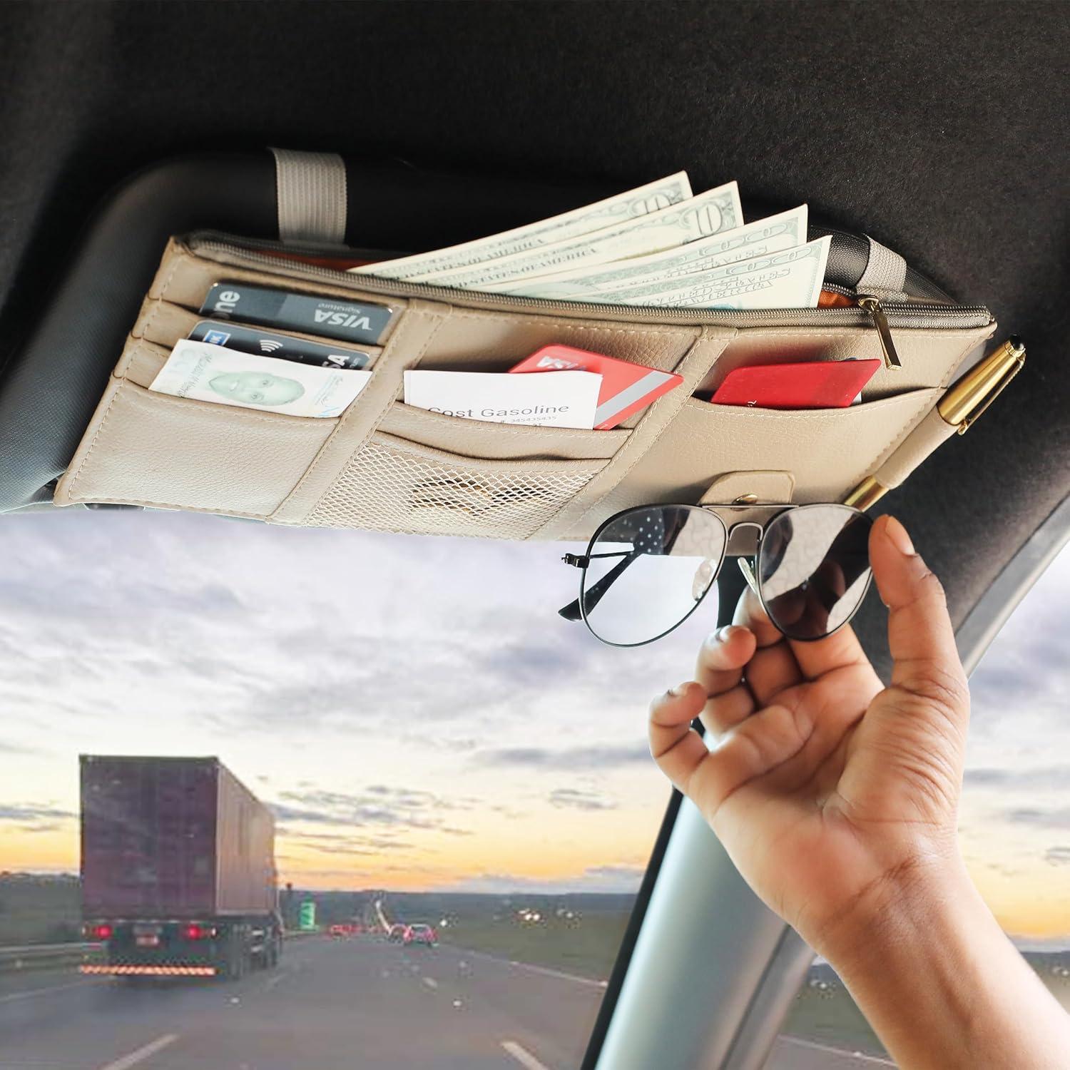 Organizador de Visera de Coche EcoNour Beige con Bolsillos