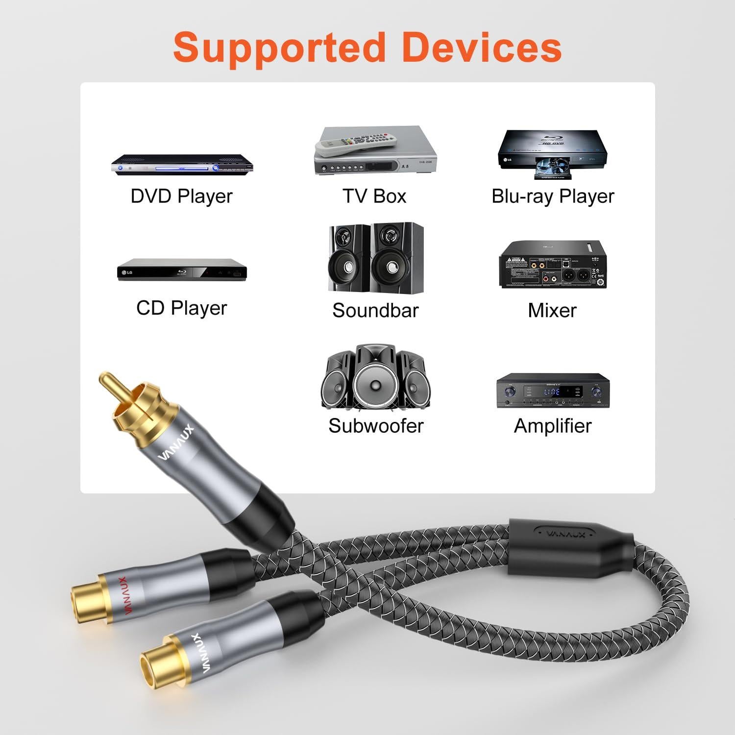 Divisor RCA Y VANAUX 30cm 1 Macho a 2 Hembras Audio