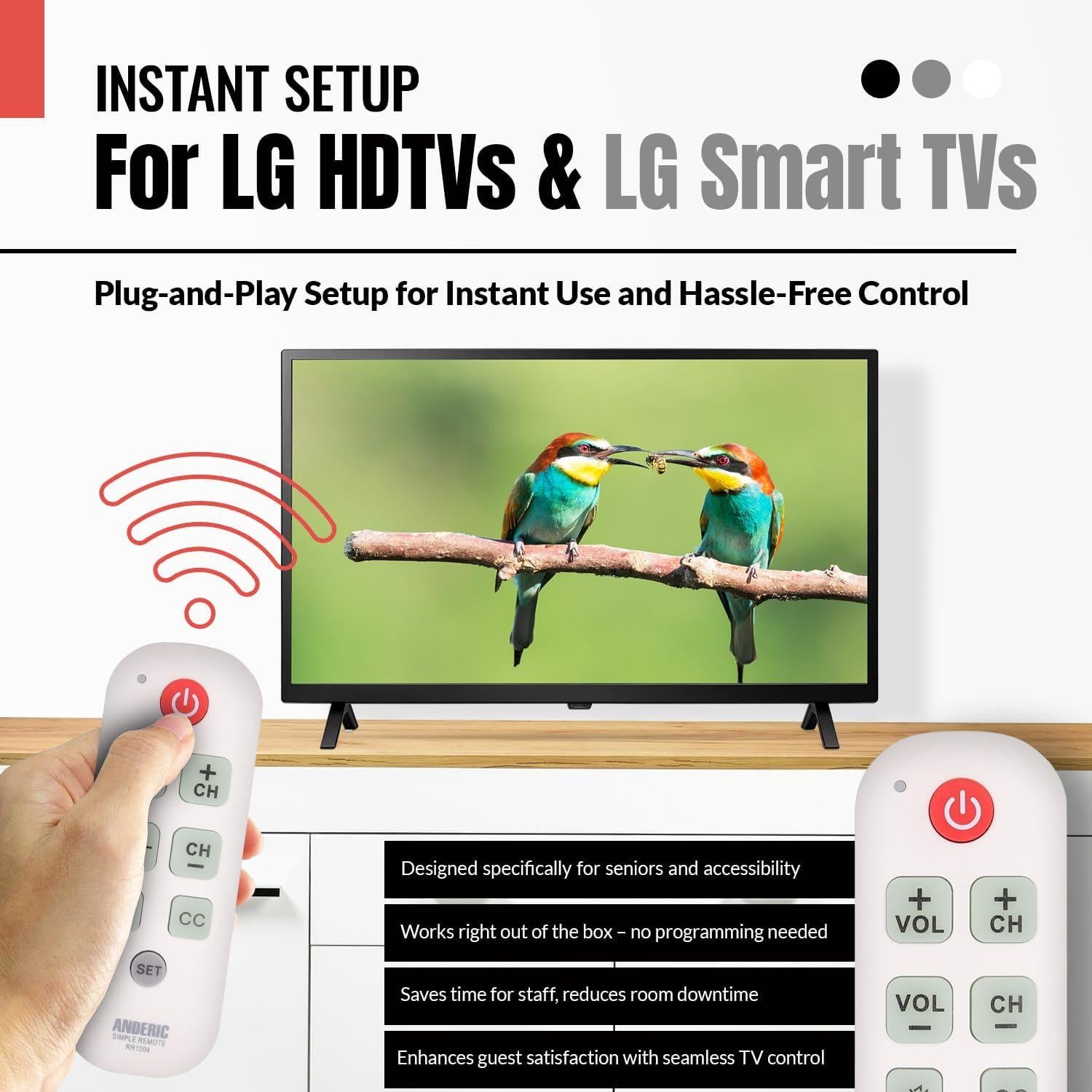 Control Remoto Universal Anderic RR1004 con Teclas Grandes - Blanco