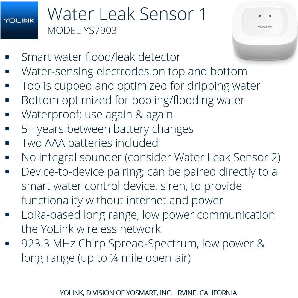 Sensor de Fugas de Agua YoLink 3-Pack, Rango 402 m, Inteligente
