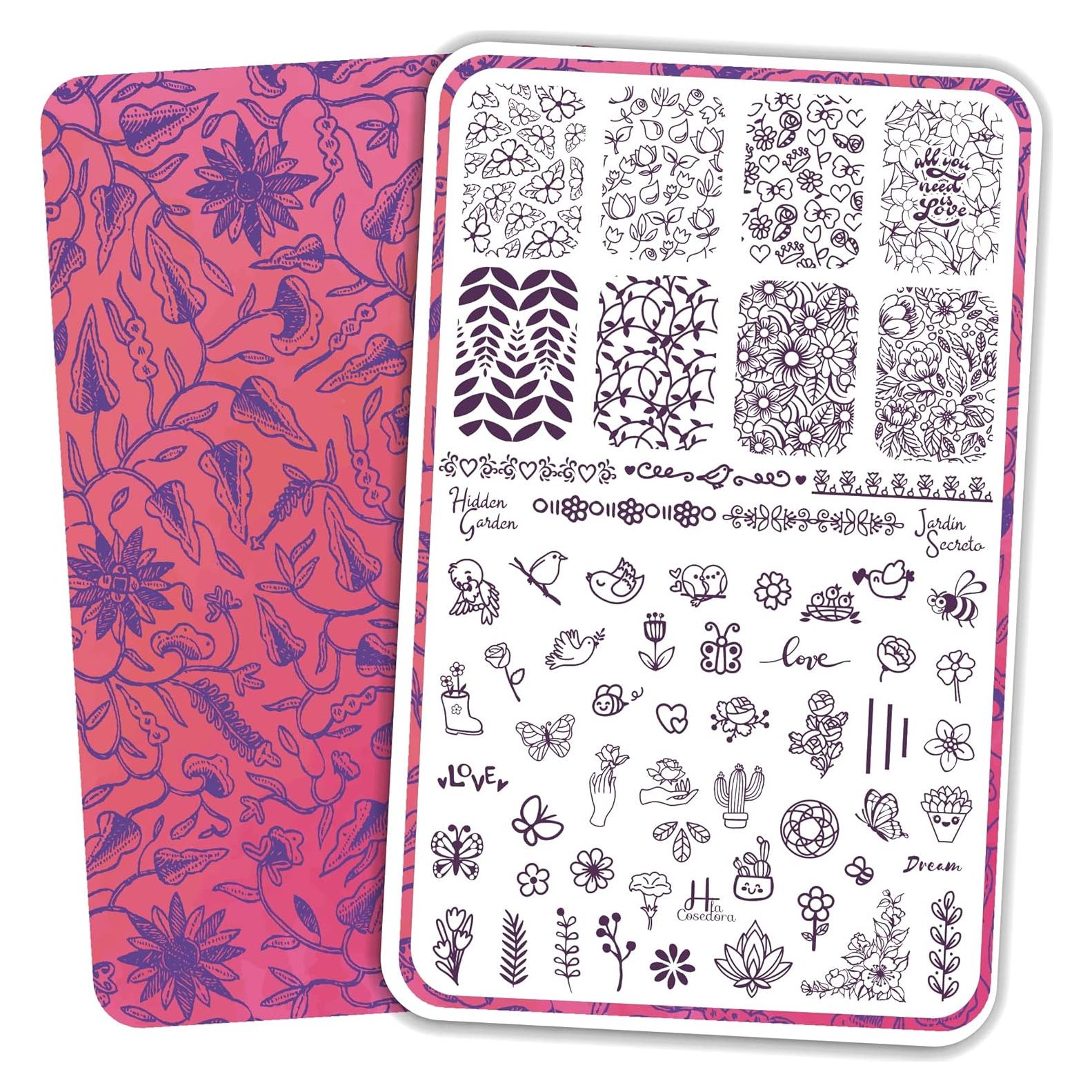 Placa de Estampado de Uñas H la Cosedora Jardín Oculto