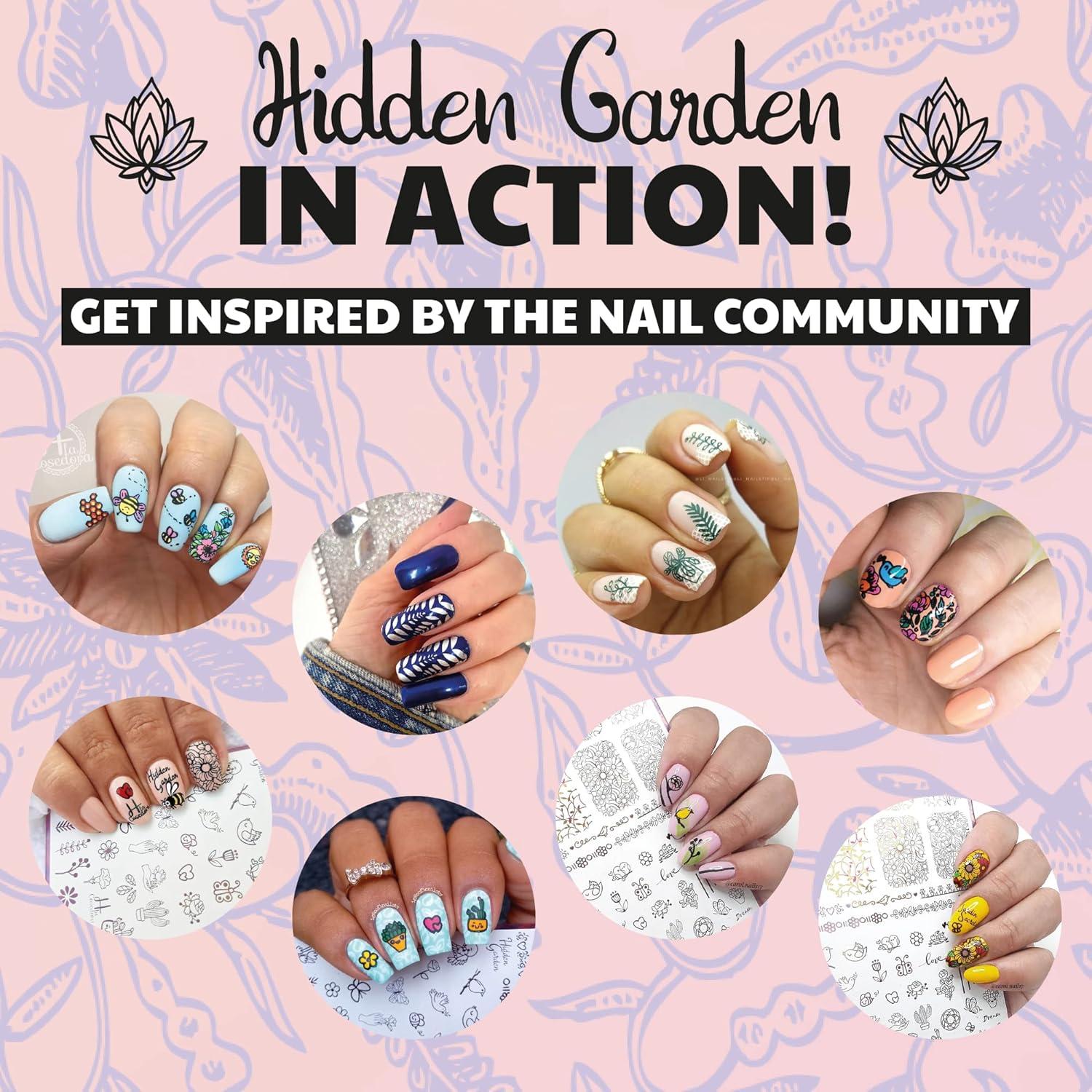 Placa de Estampado de Uñas H la Cosedora Jardín Oculto