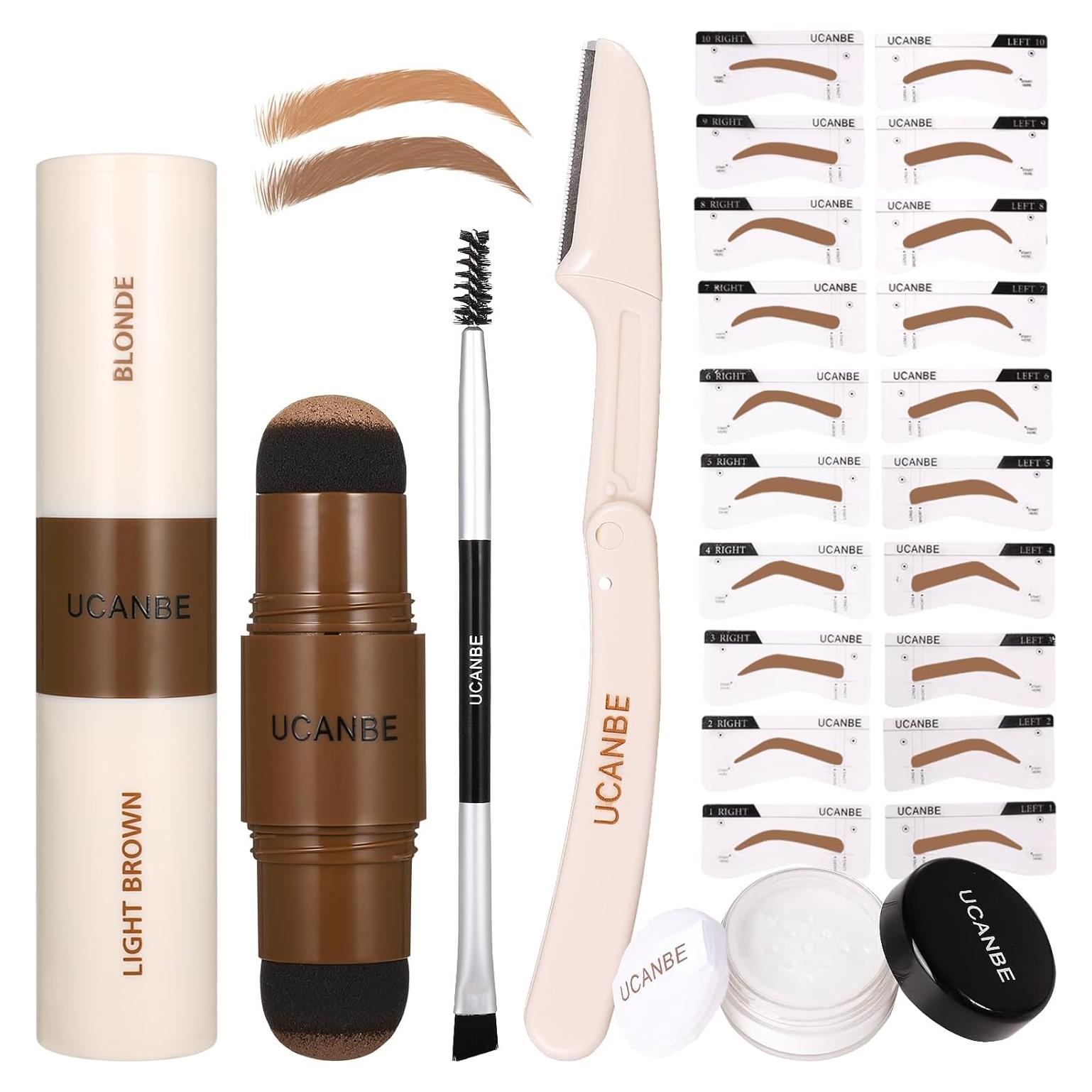 Kit de Cejas UCANBE 25PCS con Pomada Doble Color y Plantillas