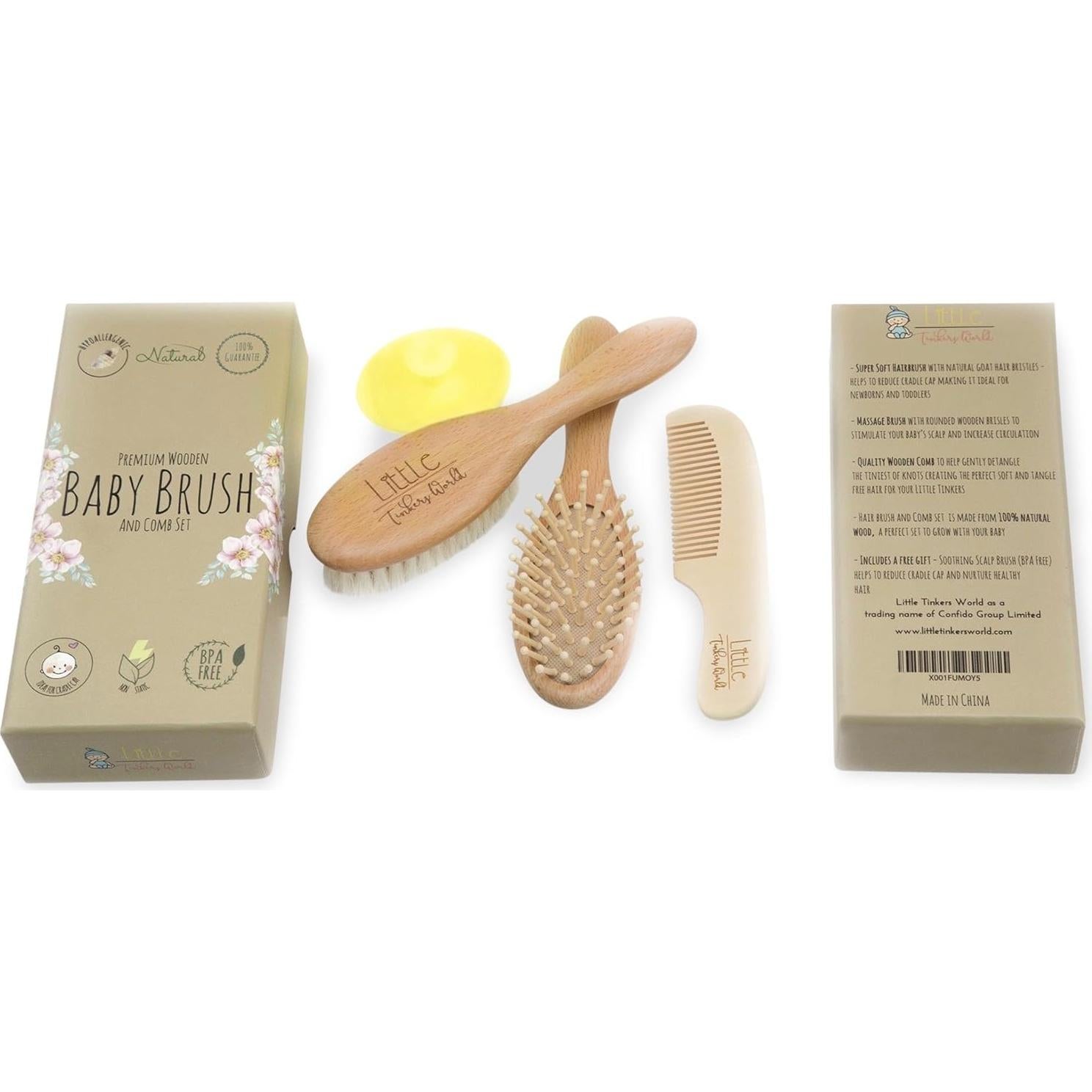 Juego de Cepillo y Peine para Bebés LTW - 4 Piezas Madera