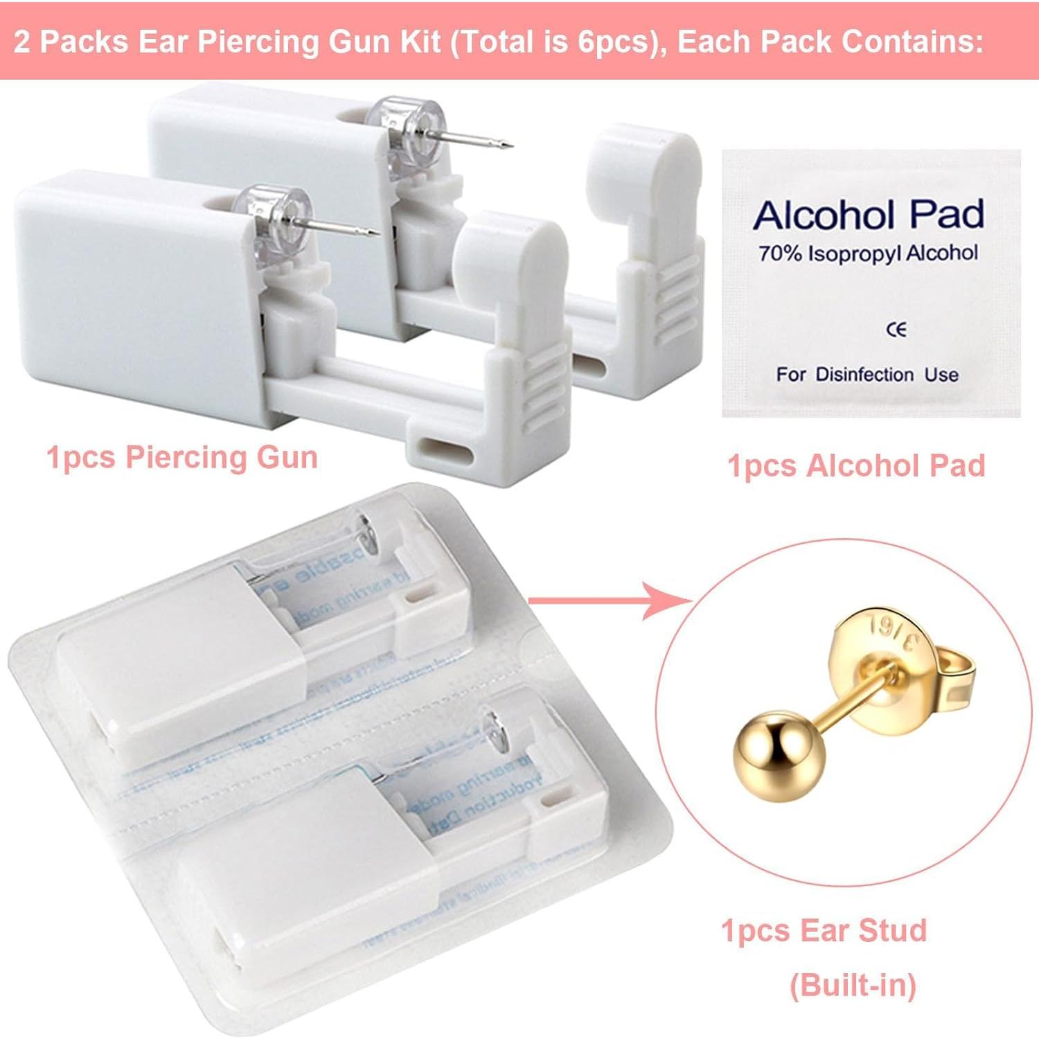 Kit de Perforación de Orejas 6Pcs Oro Lyuxzad - Desechable