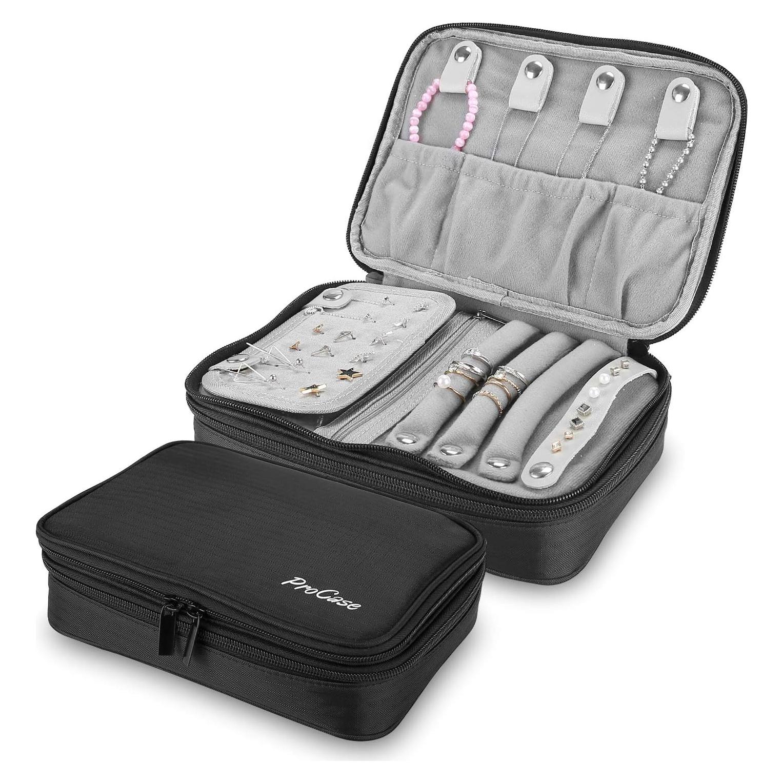 Organizador de Joyas de Viaje ProCase Negro, Bolsa Acolchada 23x17cm