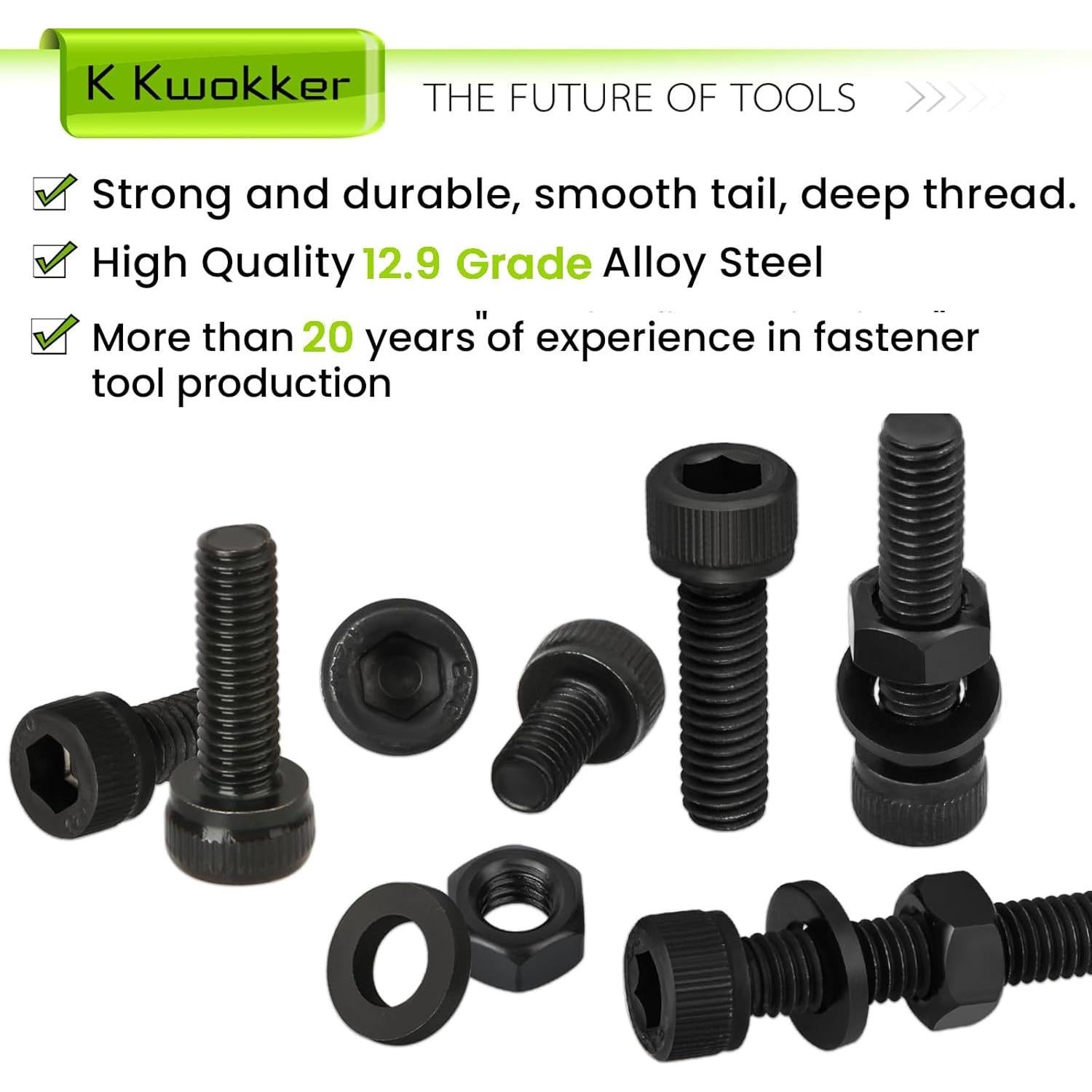 Juego de Tornillos M6 K Kwokker 180 Pcs 12 a 45 mm Hexagonal