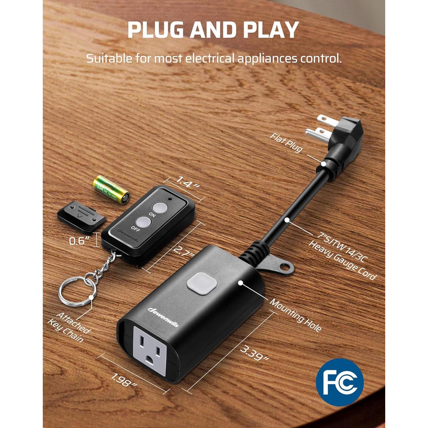 Enchufe Remoto DEWENWILS para Exterior 15A 100FT Resistente