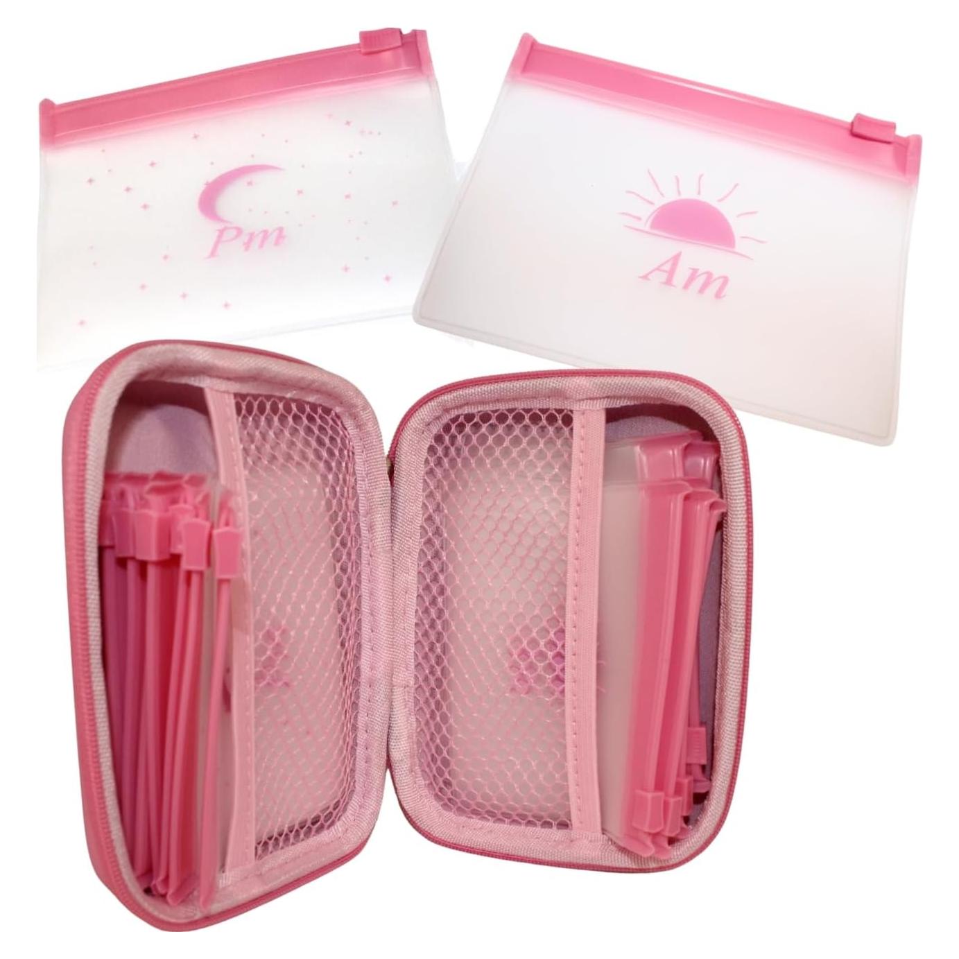 Billetera organizadora de pastillas rosa AM PM HomeBeautyGarden