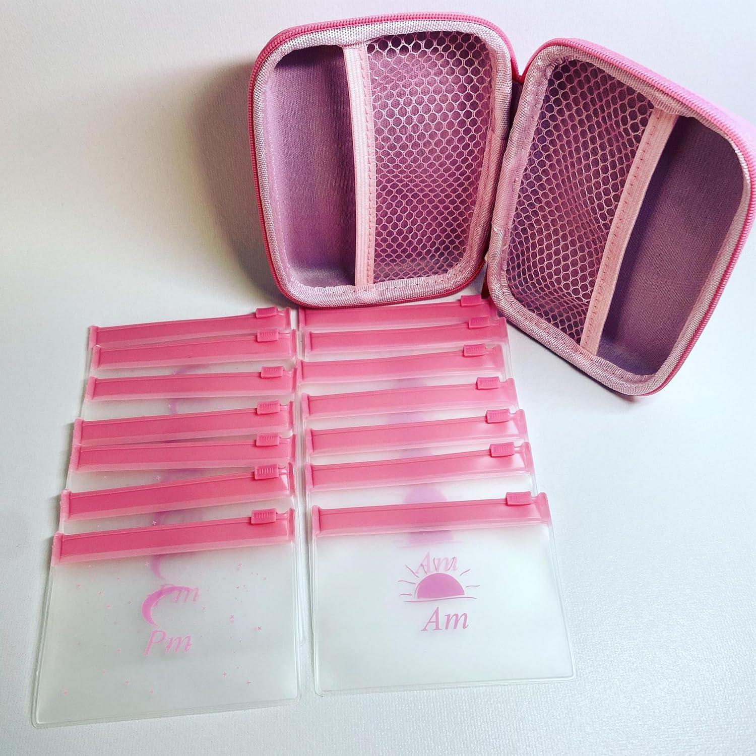 Billetera organizadora de pastillas rosa AM PM HomeBeautyGarden