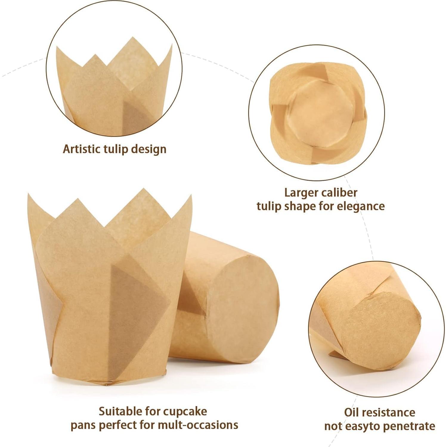 100 Moldes para Hornear Cupcakes Tulipán DC QZHMKJ Naturales