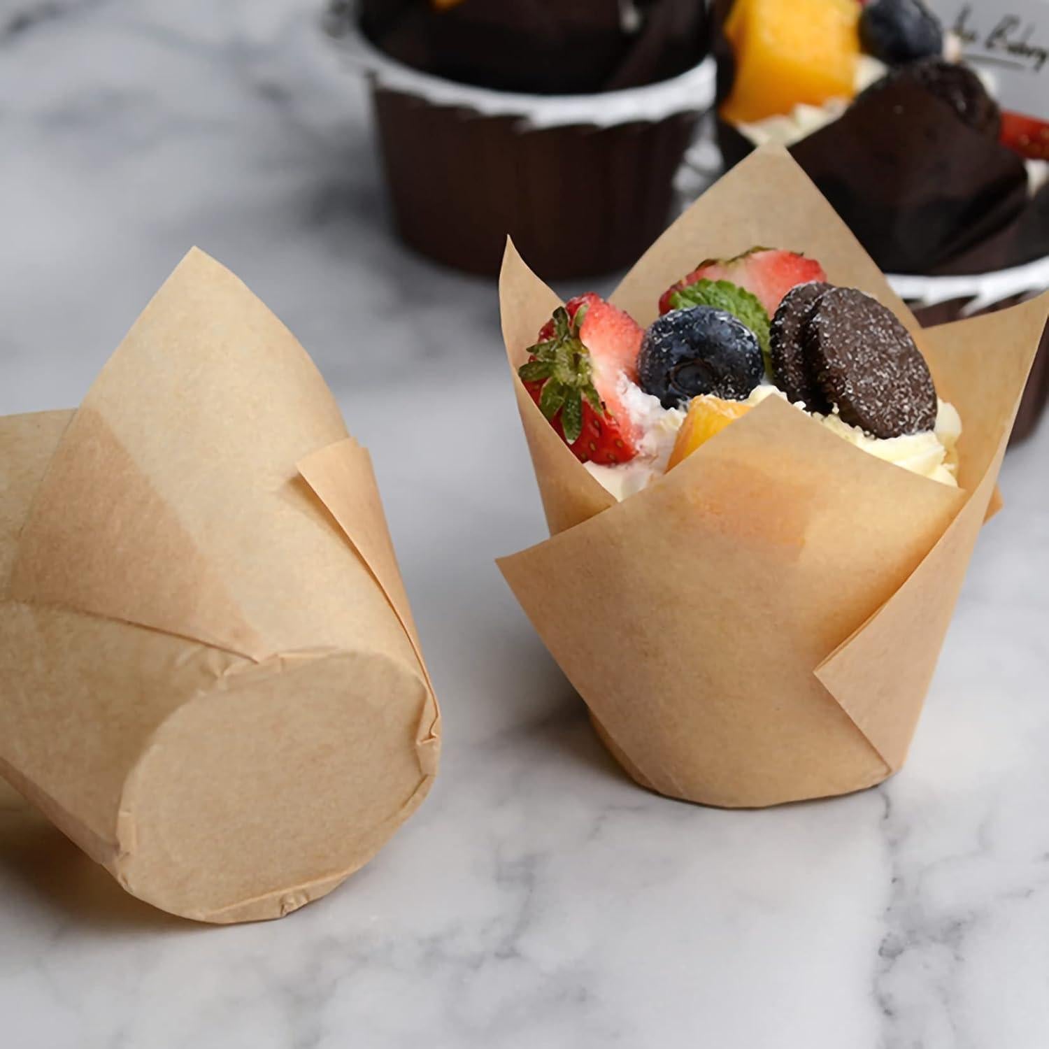 100 Moldes para Hornear Cupcakes Tulipán DC QZHMKJ Naturales