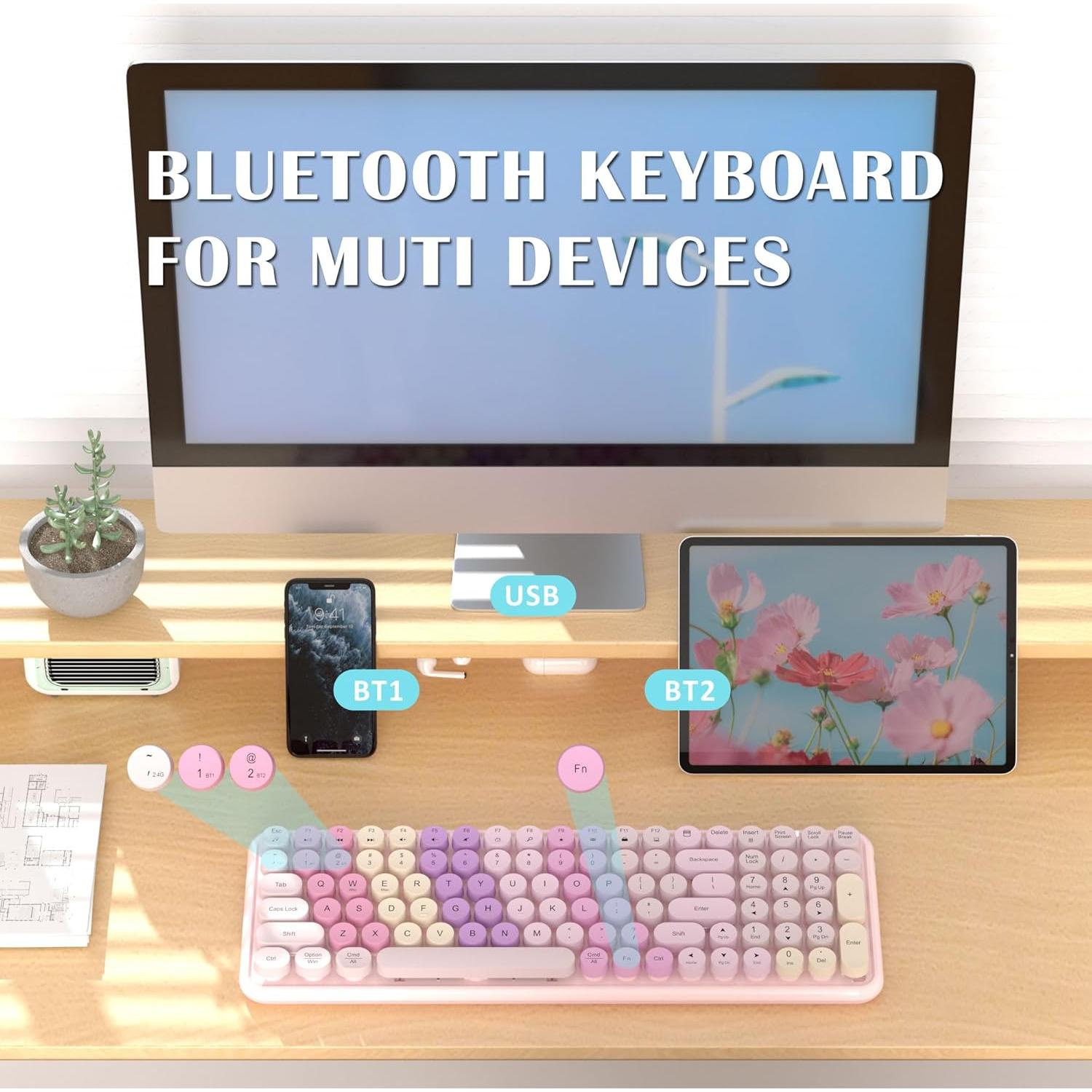 Teclado Bluetooth Inalámbrico COVEVA Rosa Arcoíris 100 Teclas