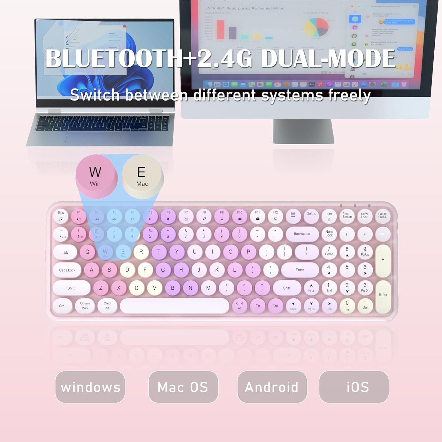 Teclado Bluetooth Inalámbrico COVEVA Rosa Arcoíris 100 Teclas