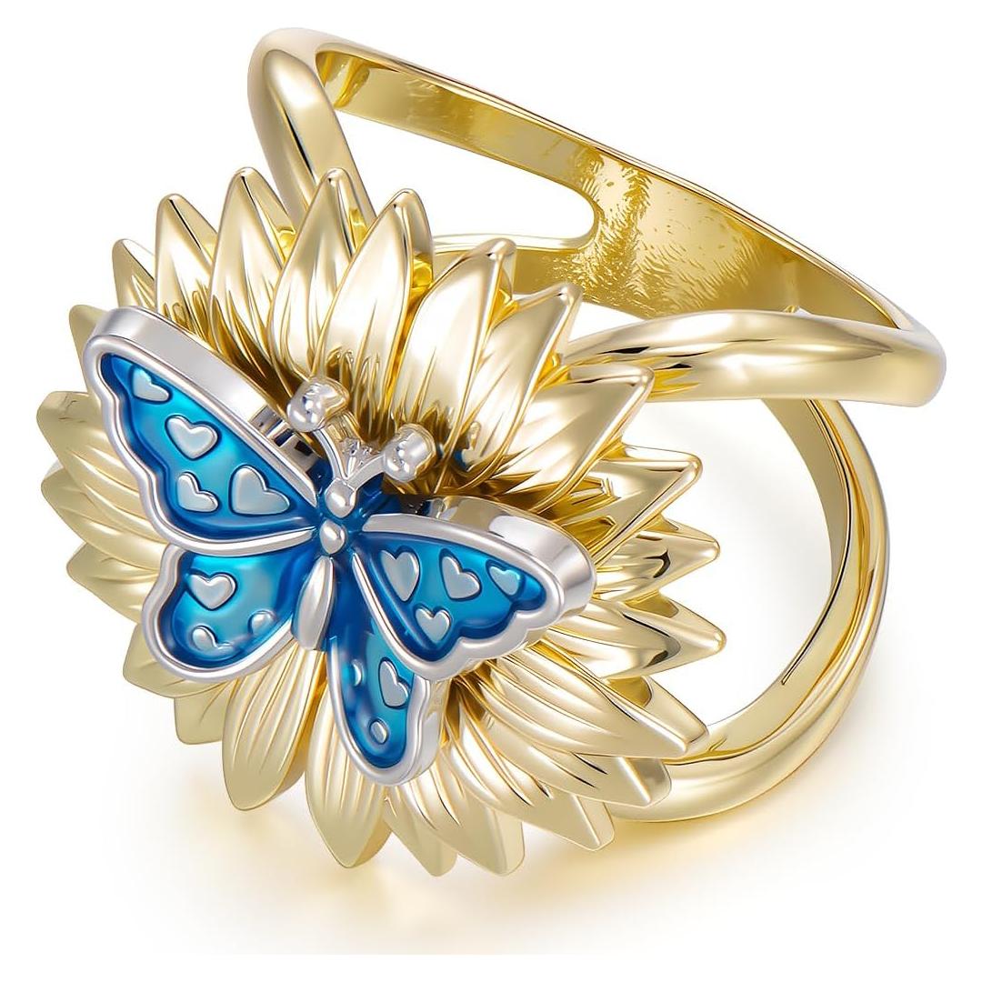 Anillo para Bufanda Mariposa Girasol Baño de Oro 6.32 cm