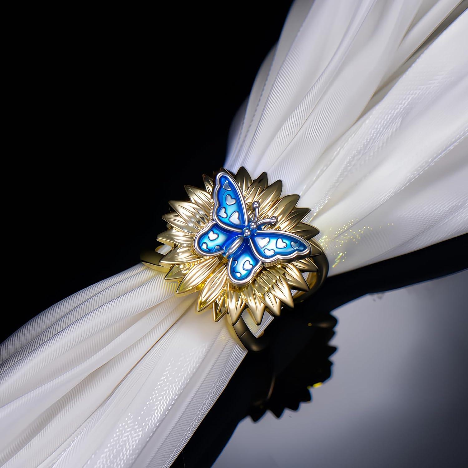 Anillo para Bufanda Mariposa Girasol Baño de Oro 6.32 cm