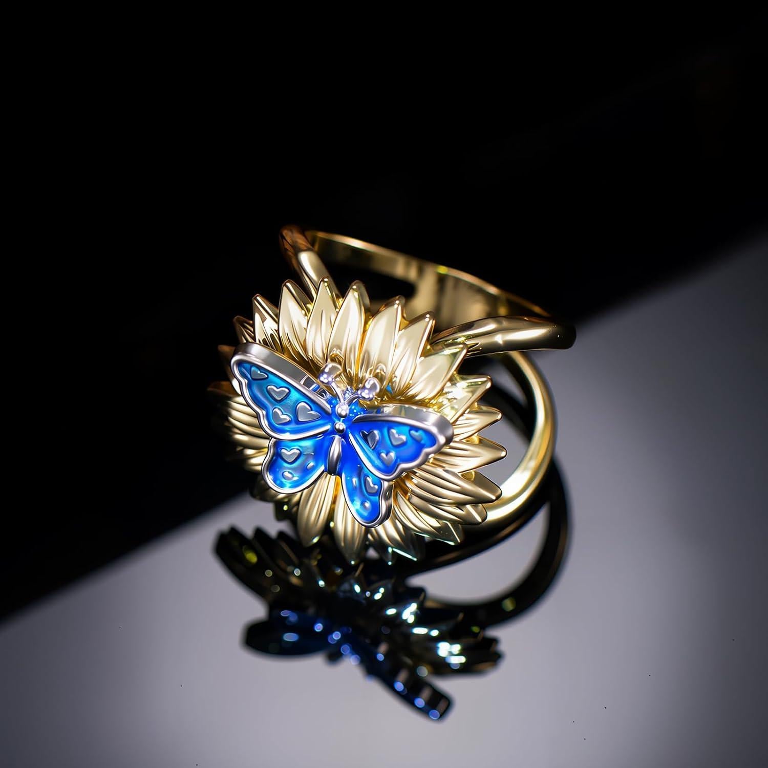 Anillo para Bufanda Mariposa Girasol Baño de Oro 6.32 cm