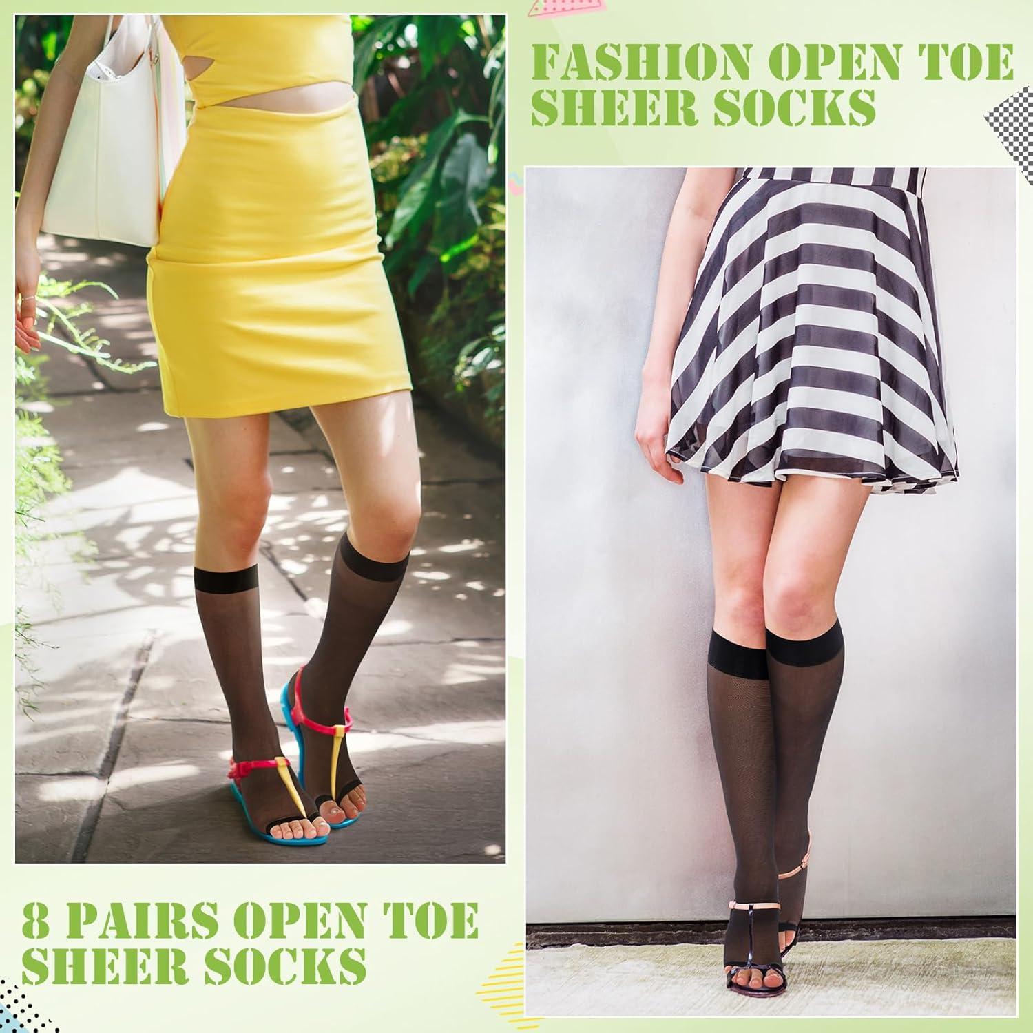 Bonuci 8 Pares de Medias Altas Sin Dedos para Mujeres - Color Nude