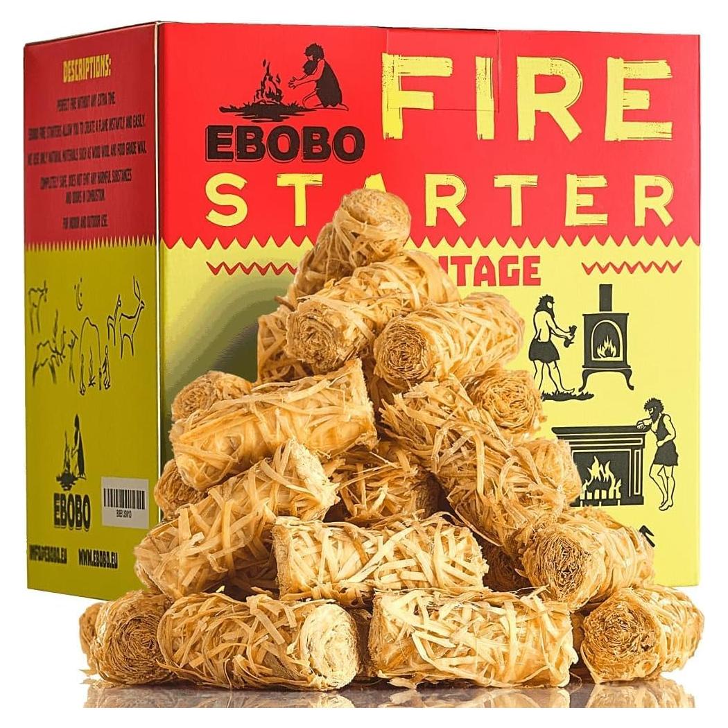 50 Encendedores Naturales EBOBO para Chimenea y BBQ - Rápido y Ecológico