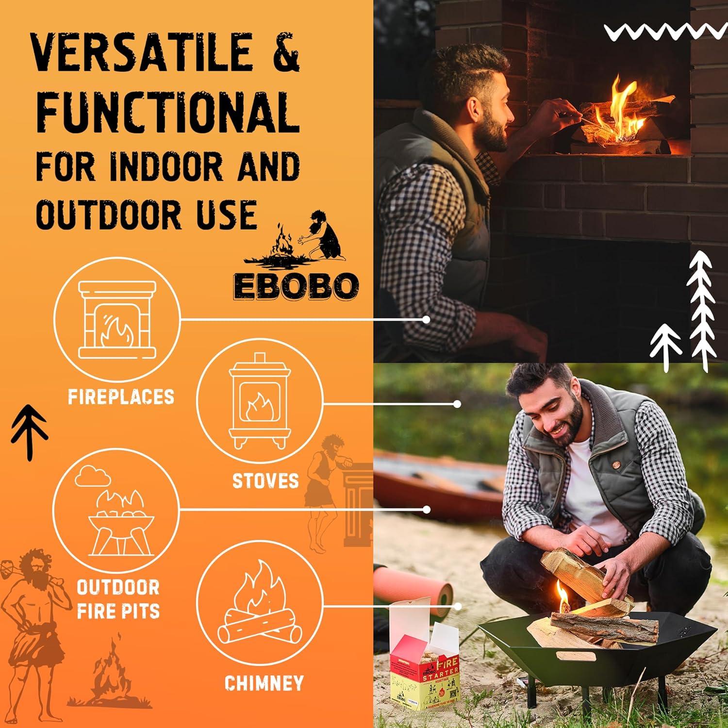 50 Encendedores Naturales EBOBO para Chimenea y BBQ - Rápido y Ecológico