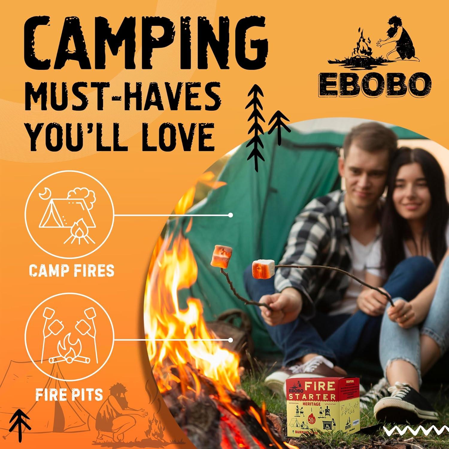 50 Encendedores Naturales EBOBO para Chimenea y BBQ - Rápido y Ecológico